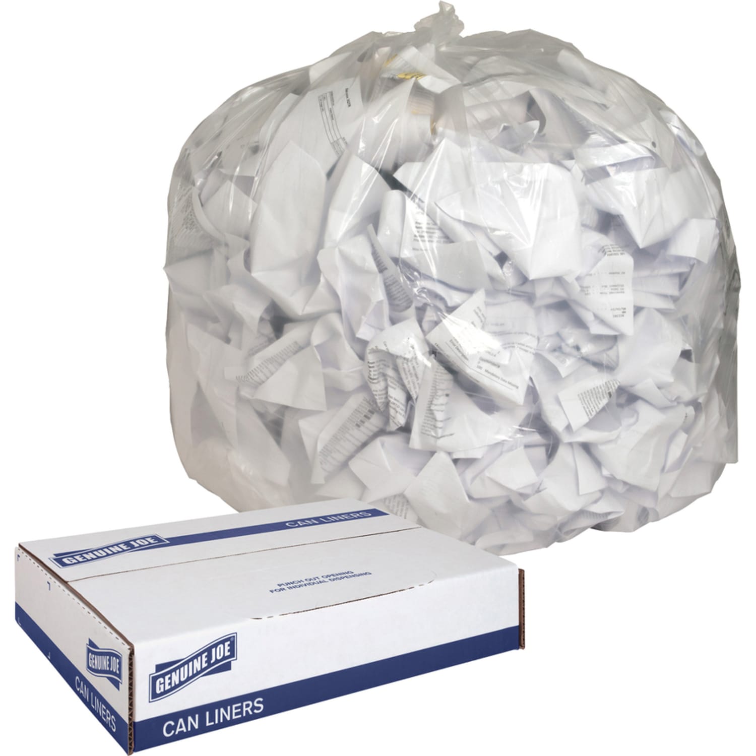 Genuine Joe Clear Flat-Bottom Trash Can Liners, 56 Gallons, Box Of 100 - Image 3