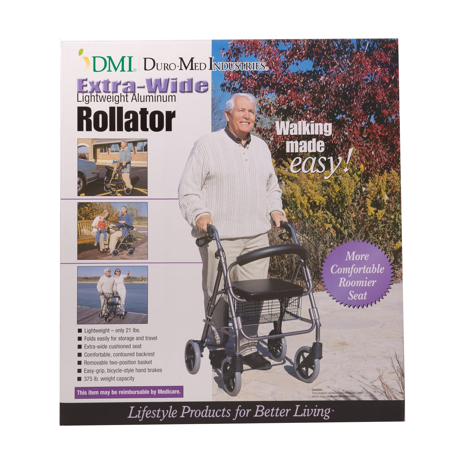 DMI Lightweight Extra-Wide Aluminum Folding Rollator With Seat, Titanium - Image 6
