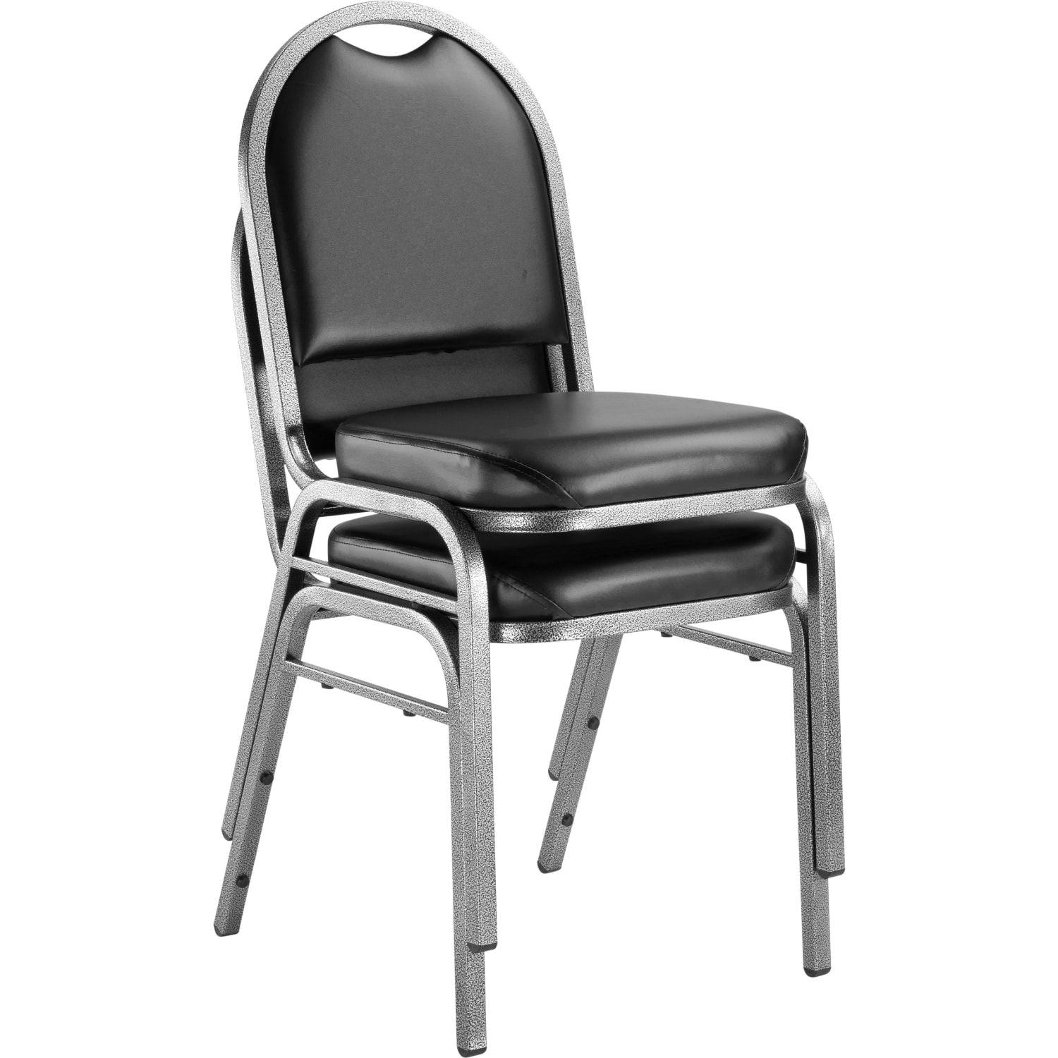 National Public Seating Dome-Back Stacking Banquet Chairs, Vinyl, Panther Black/Silvervein, Set Of 2 - Image 3