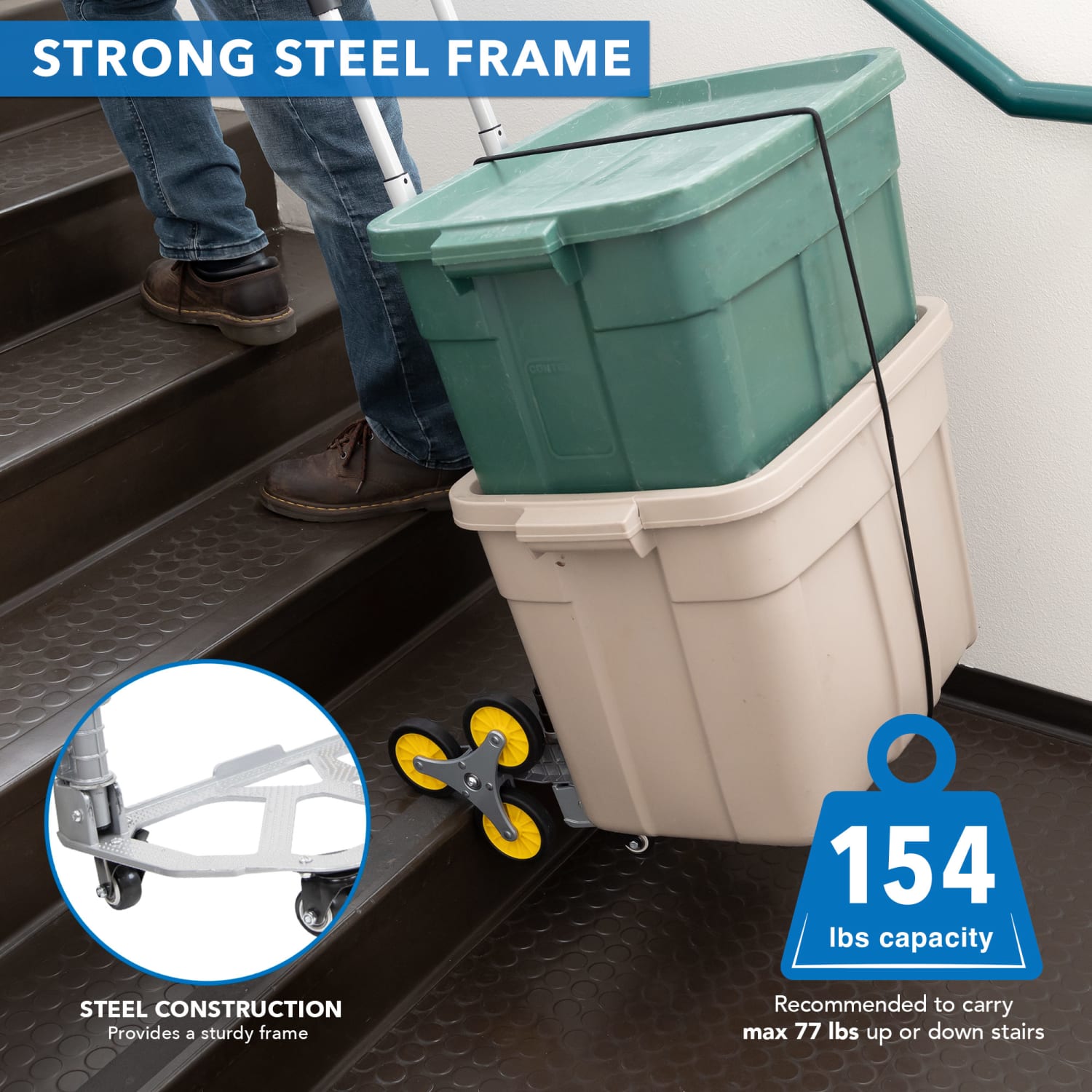 Mount-It! Steel Tri-Wheel Stair Climber Hand Truck, 42inH x 15-1/4inW x 17inD, Silver/Yellow/Black - Image 6