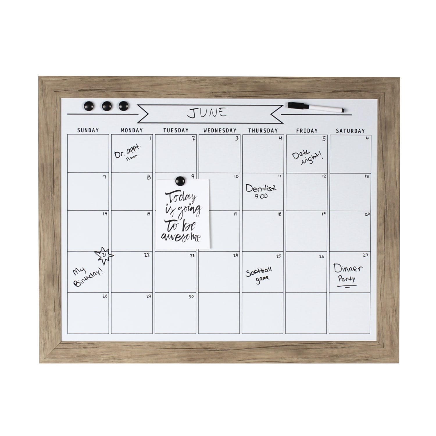 DesignOvations Beatrice Magnetic Framed Dry-Erase Monthly Calendar, Melamine, 23in x 29in, White, Rustic Brown Plastic Frame - Image 5