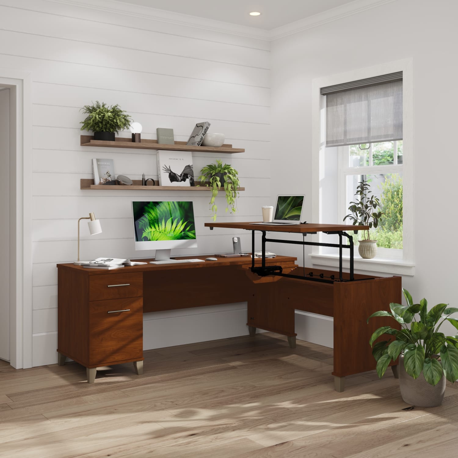Bush Furniture Somerset 3 Position Sit to Stand L Shaped Desk, 72inW, Hansen Cherry, Standard Delivery - Image 3