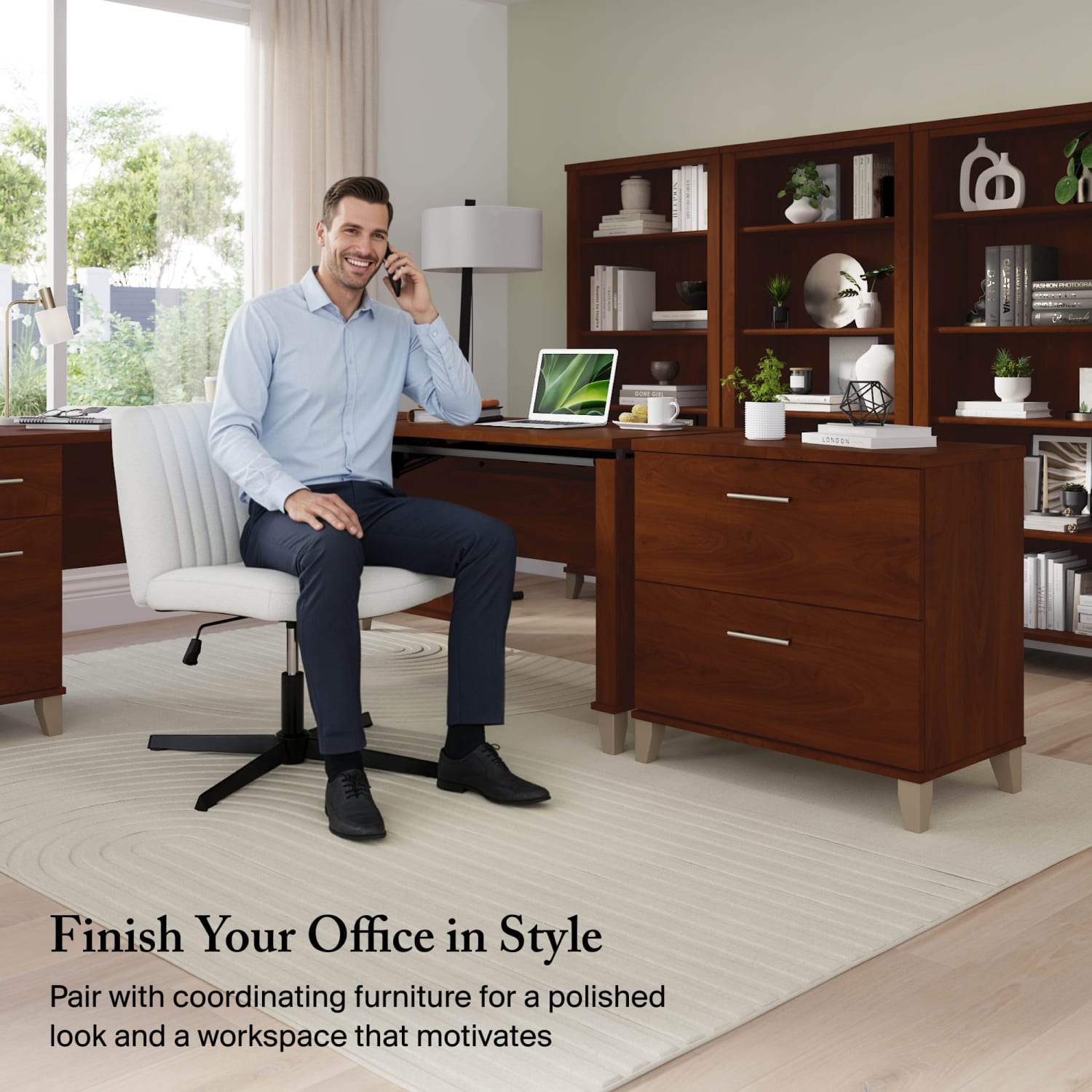 Bush Furniture Somerset 3 Position Sit to Stand L Shaped Desk, 72inW, Hansen Cherry, Standard Delivery - Image 4