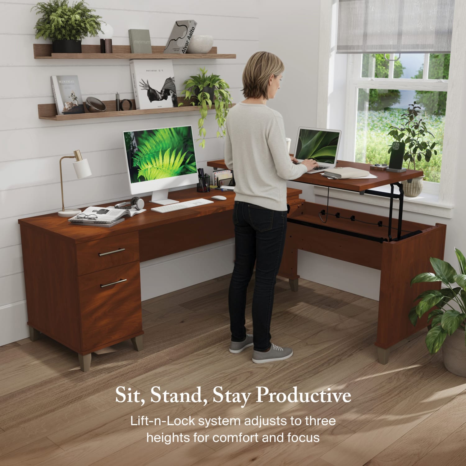 Bush Furniture Somerset 3 Position Sit to Stand L Shaped Desk, 72inW, Hansen Cherry, Standard Delivery - Image 6