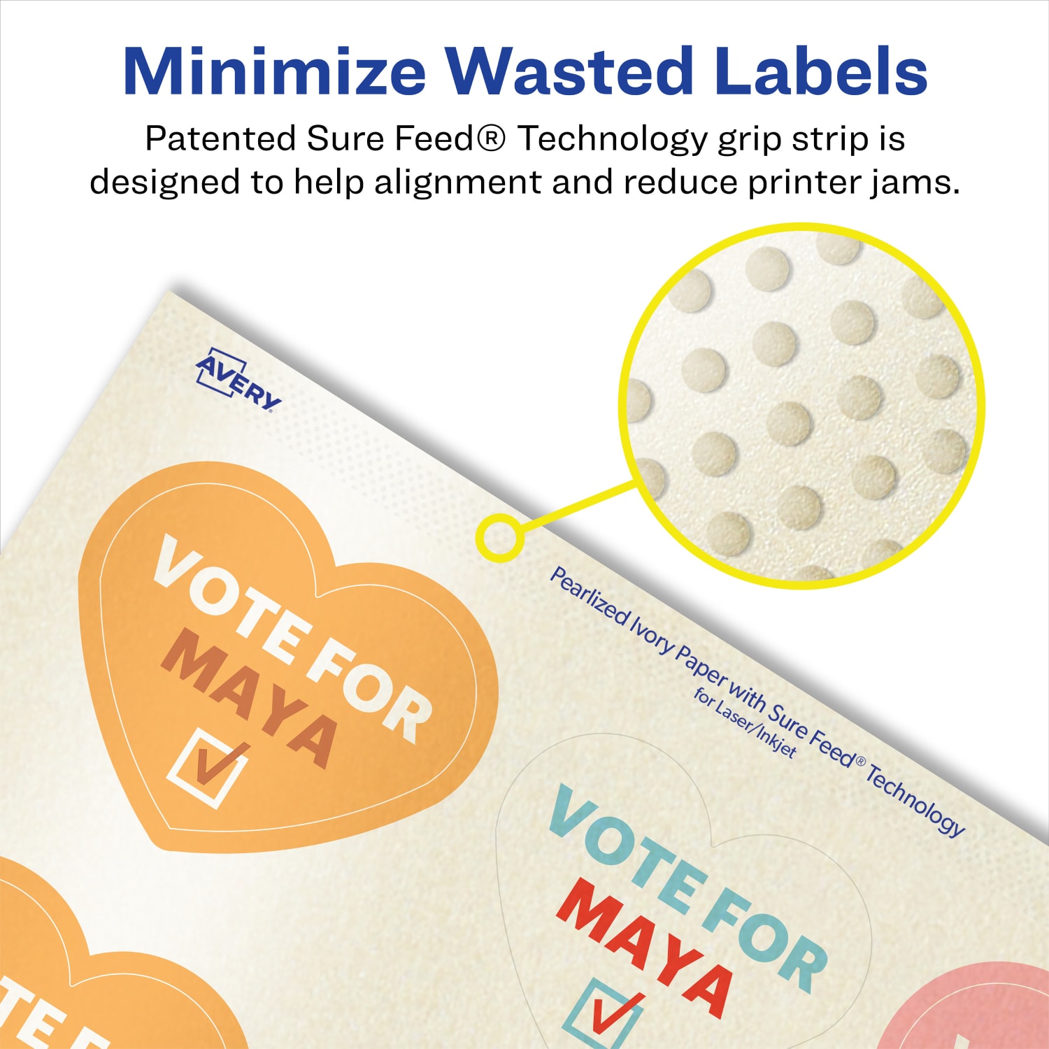 Avery Pearlized Permanent Labels With Sure Feed, 94603-PIP25, Heart, 2-9/32in x 1-27/32in, Ivory, Pack Of 300 Labels - Image 5