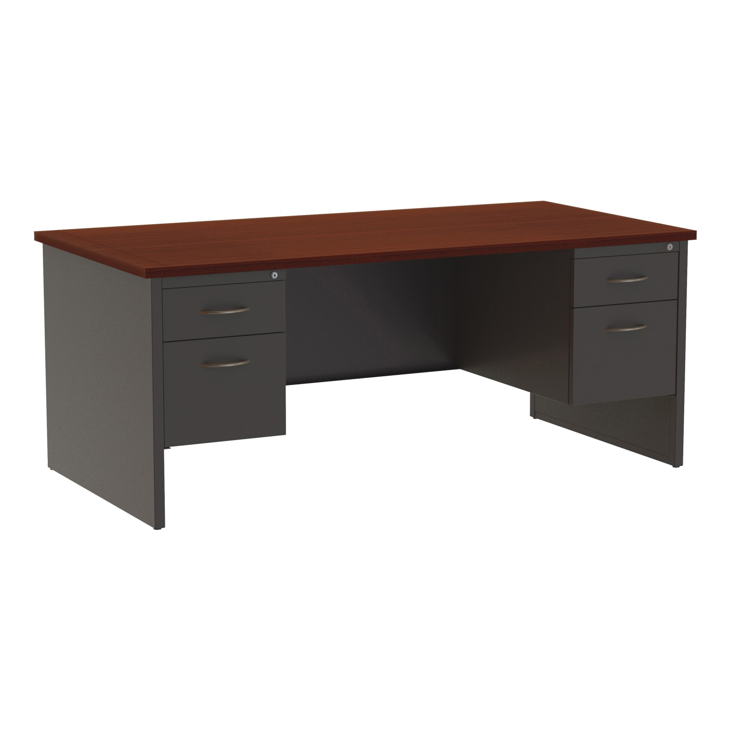 WorkPro Modular 72inW x 36inD Double-Pedestal Computer Desk, Charcoal/Mahogany - Image 3