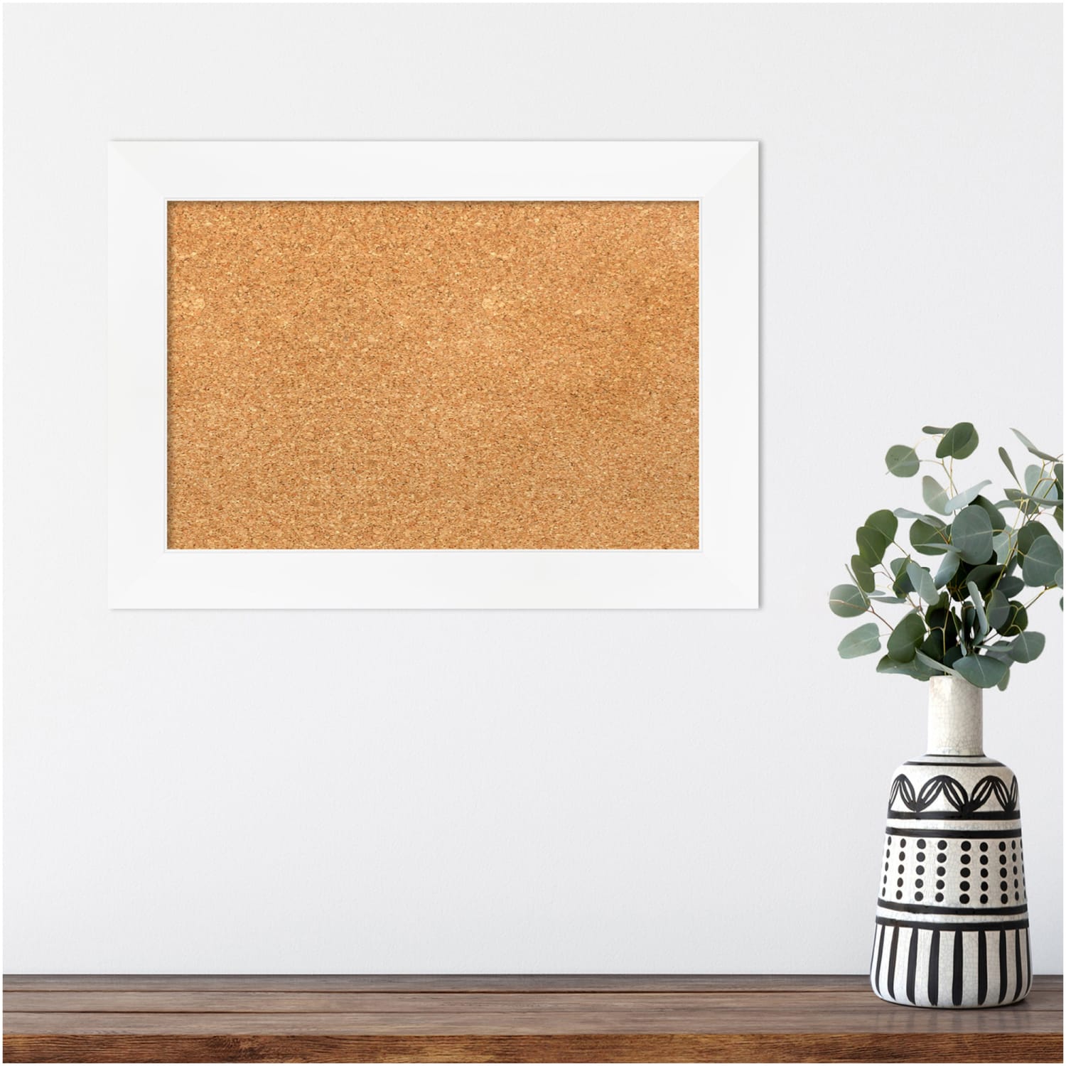 Amanti Art Rectangular Non-Magnetic Cork Bulletin Board, Natural, 21in x 15in, Cabinet White Narrow Plastic Frame - Image 4