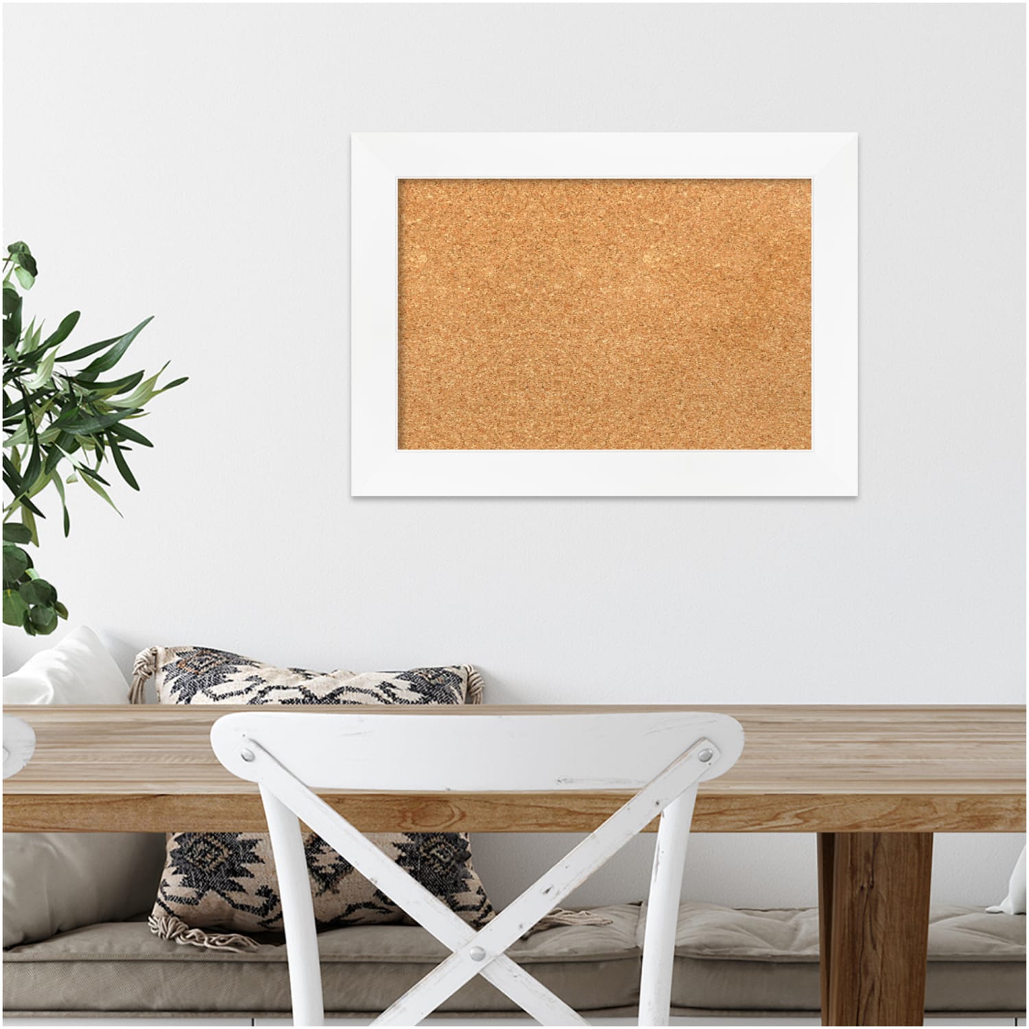 Amanti Art Rectangular Non-Magnetic Cork Bulletin Board, Natural, 21in x 15in, Cabinet White Narrow Plastic Frame - Image 5