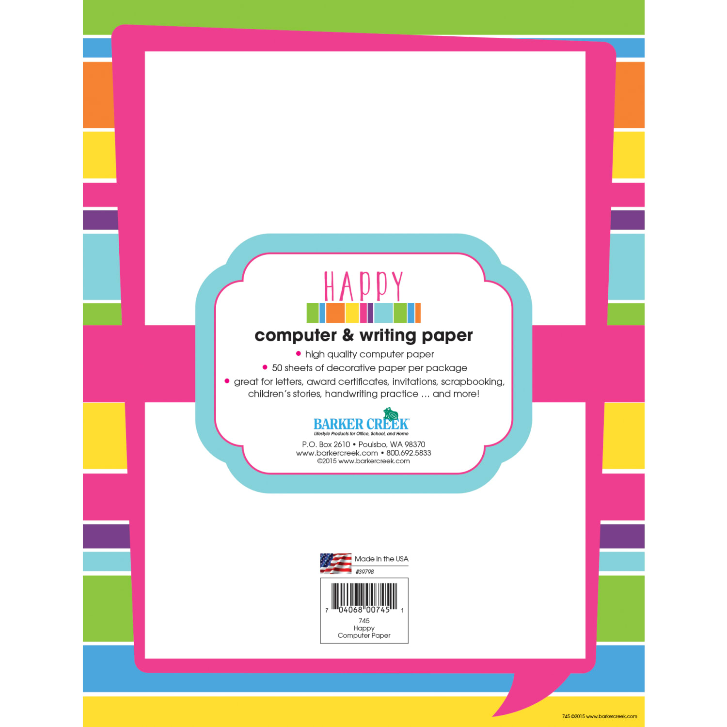 Barker Creek Computer Paper, 8 1/2in x 11in, Happy Bright Stripe, Pack Of 50 Sheets - Image 3