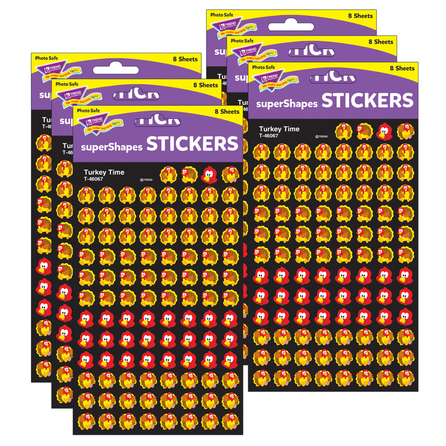 TREND superShapes Stickers, Turkey Time, 800 Per Pack, Set Of 6 Packs