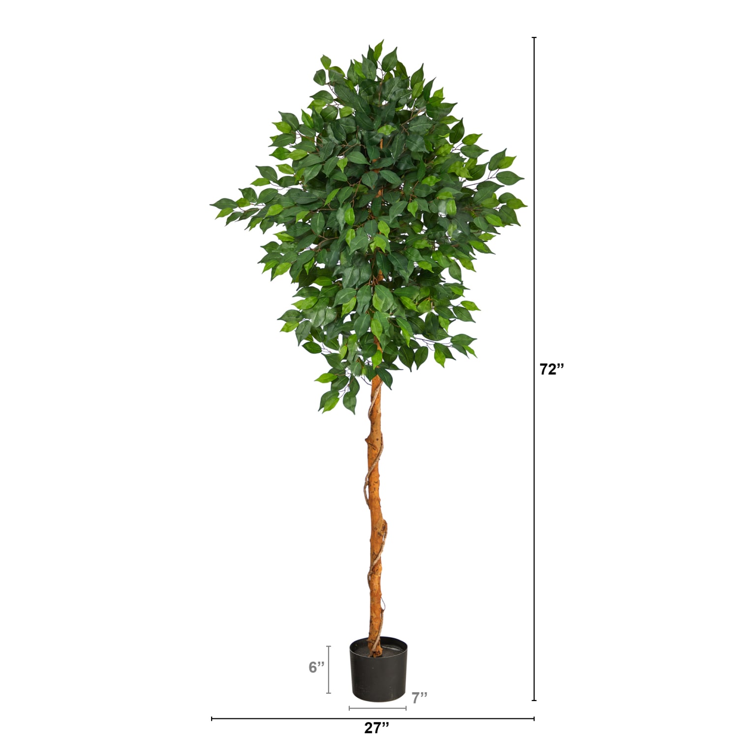 Nearly Natural Ficus 72inH Artificial Plant With Planter, 72inH x 27inW x 16inD, Green/Black - Image 3