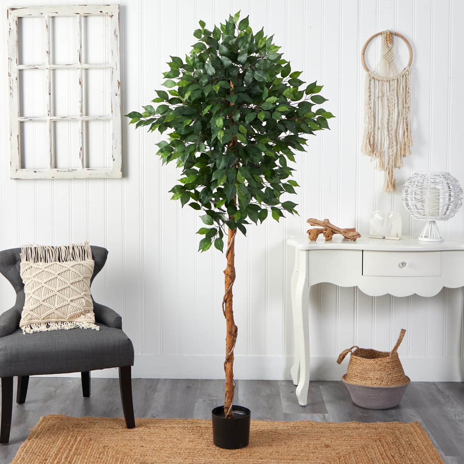 Nearly Natural Ficus 72inH Artificial Plant With Planter, 72inH x 27inW x 16inD, Green/Black - Image 4
