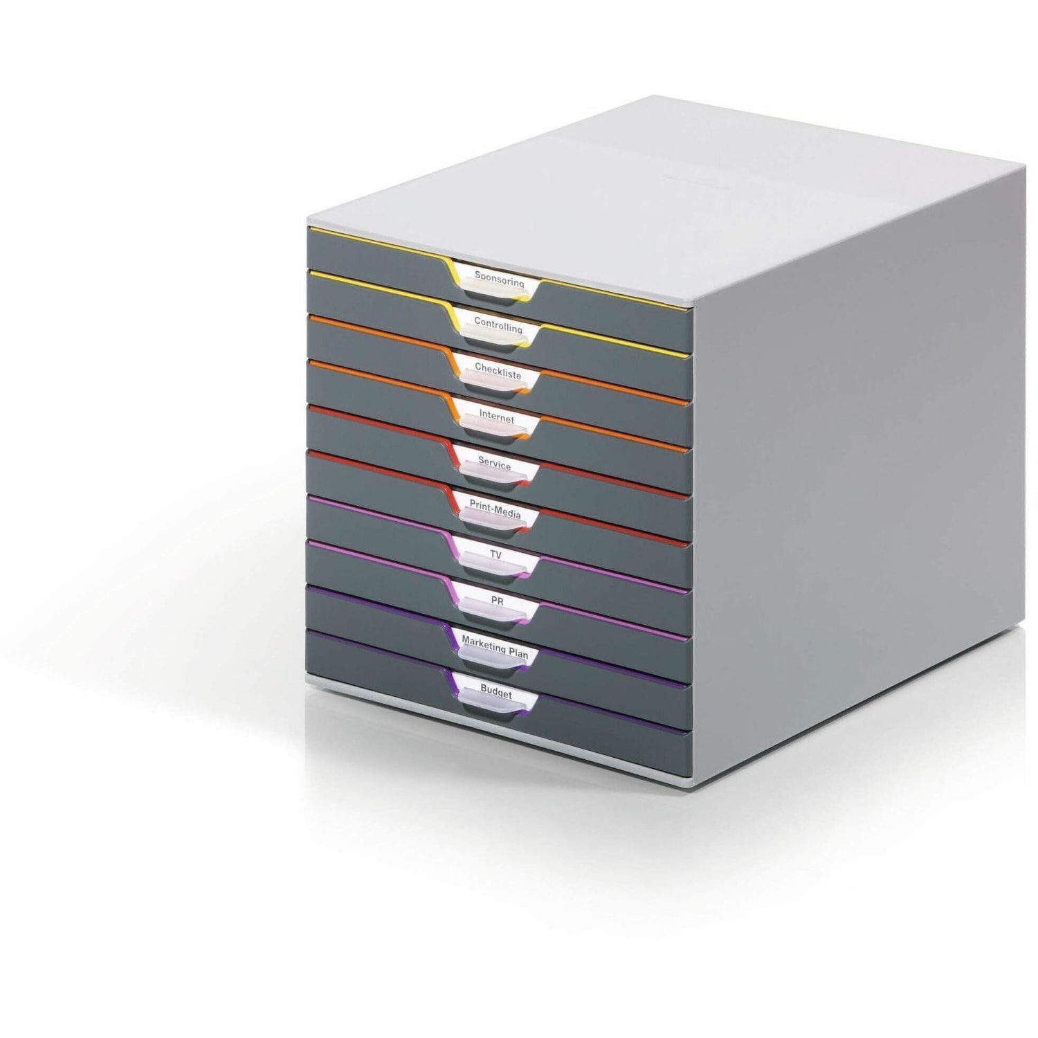 DURABLE VARICOLOR Desktop 10 Drawer Organizer - 11in W x 11-3/8in H x 14in D - 10 Drawers - Color Labeled Tabs - Charcoal - Image 4