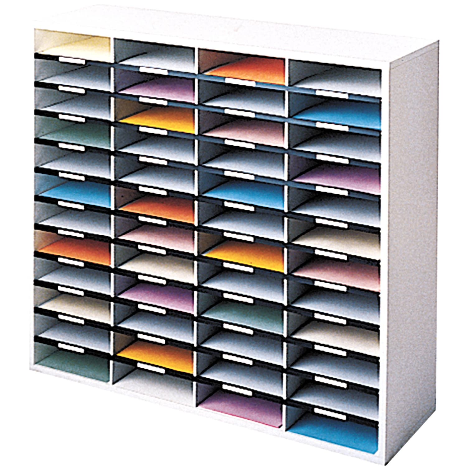 Fellowes Literature Organizer, 48 Compartments, 34 11/16inH x 38 1/4inW x 11 7/8inD, Dove Gray - Image 3