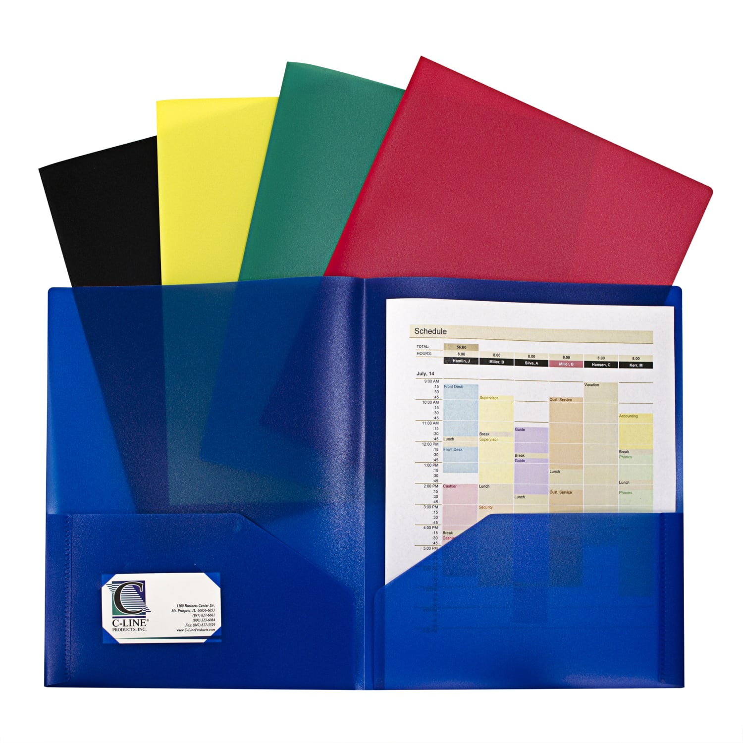 C-Line 2-Pocket Poly Portfolios, 8-1/2in x 11in, Primary Colors, 10 Folders Per Pack, Set Of 2 Packs - Image 3