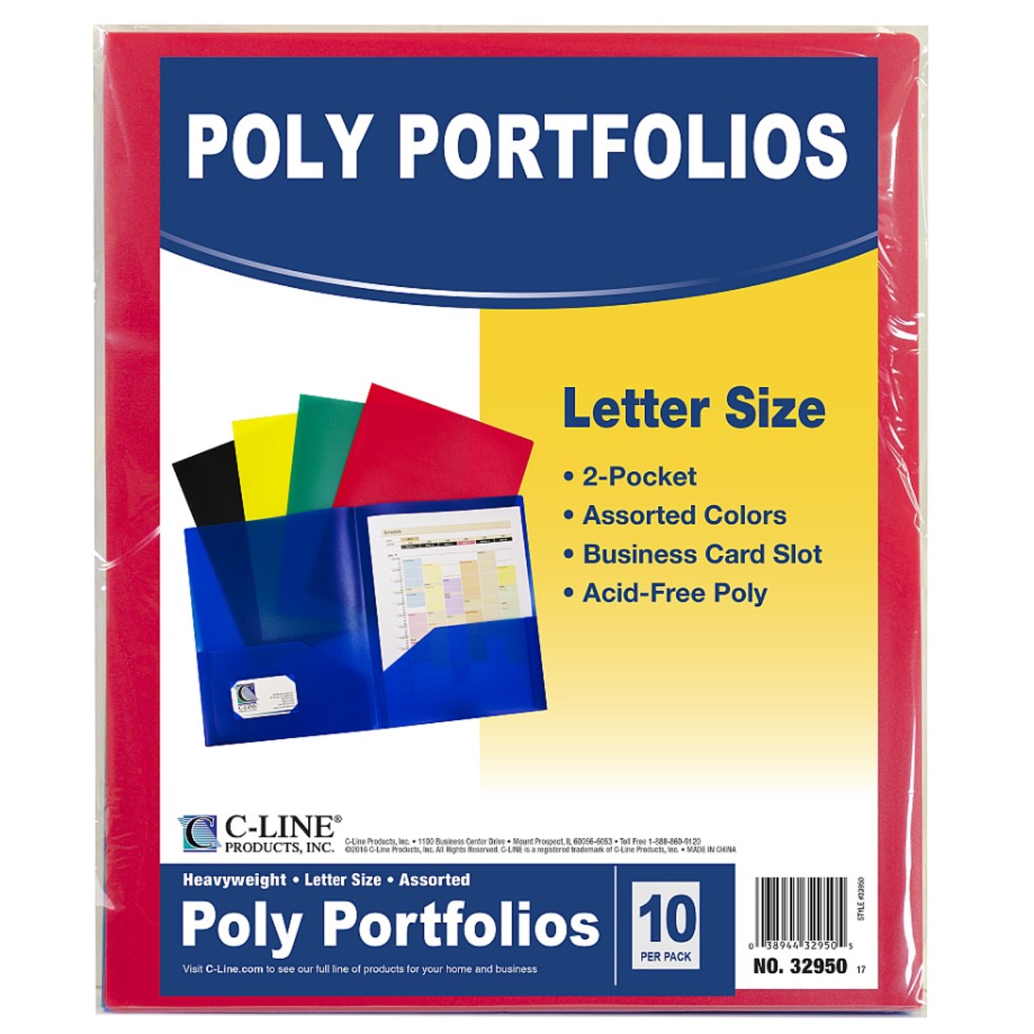 C-Line 2-Pocket Poly Portfolios, 8-1/2in x 11in, Primary Colors, 10 Folders Per Pack, Set Of 2 Packs - Image 4