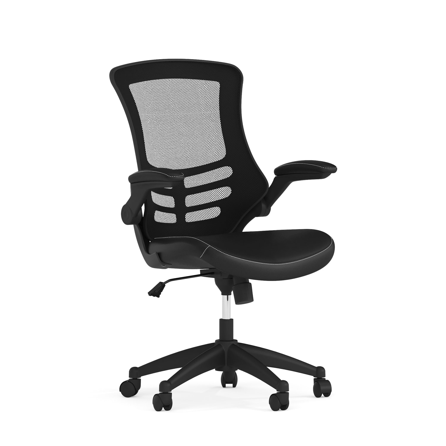 Flash Furniture LeatherSoft Faux Leather Mid Back Swivel Chair With Flip Up Arms Black PopularChairscom