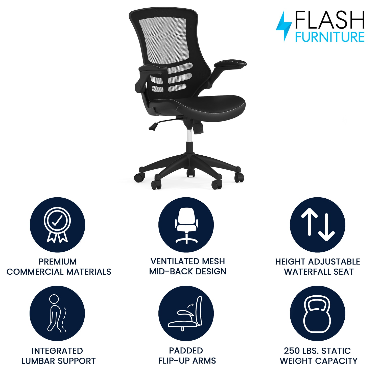 Flash Furniture LeatherSoft Faux Leather Mid-Back Swivel Chair With Flip-Up Arms, Black - Image 3