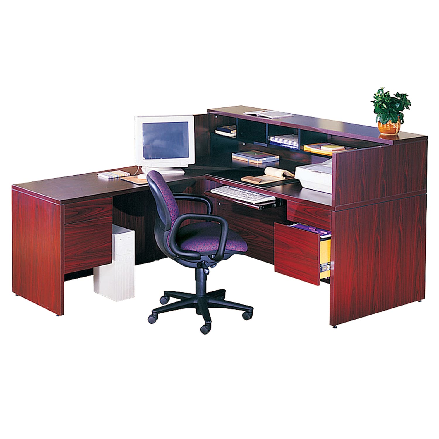 HON 10500 72inW Single-Pedestal Computer Desk With Pedestal On Left/Right Return, Mahogany - Image 3