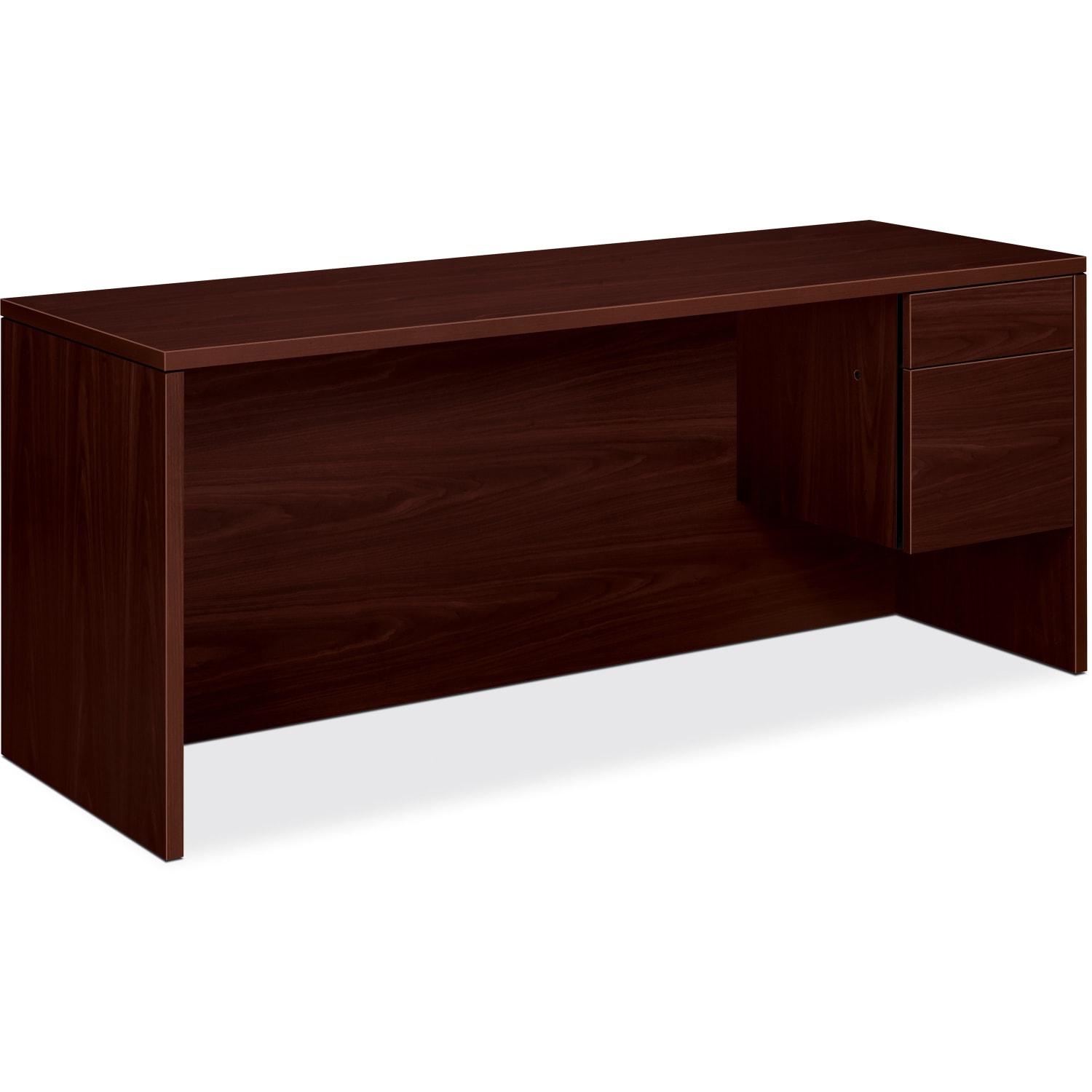 HON 10500 72inW Single-Pedestal Computer Desk Credenza With Pedestal On Right, Mahogany - Image 3