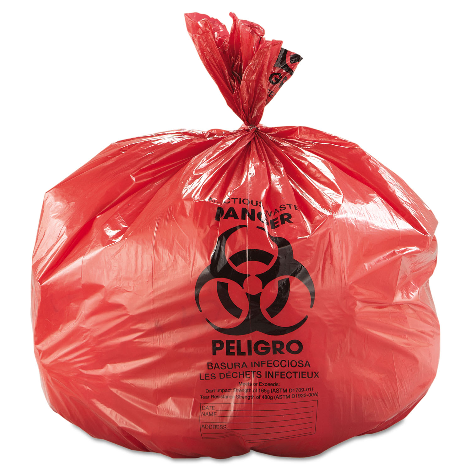 Inteplast Group Low-Density Commercial Can Liners, Infectious Waste Biohazard, 45 gal, 1.3 mil, 40in x 46in, Red, Interleaved, 20/RL, 5 RL/CT - Image 4