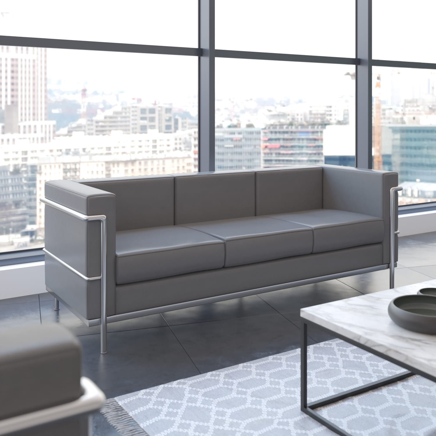 Flash Furniture HERCULES Regal Series Contemporary Leathersoft Sofa with Double Bar Encasing Frame Gray PopularChairscom