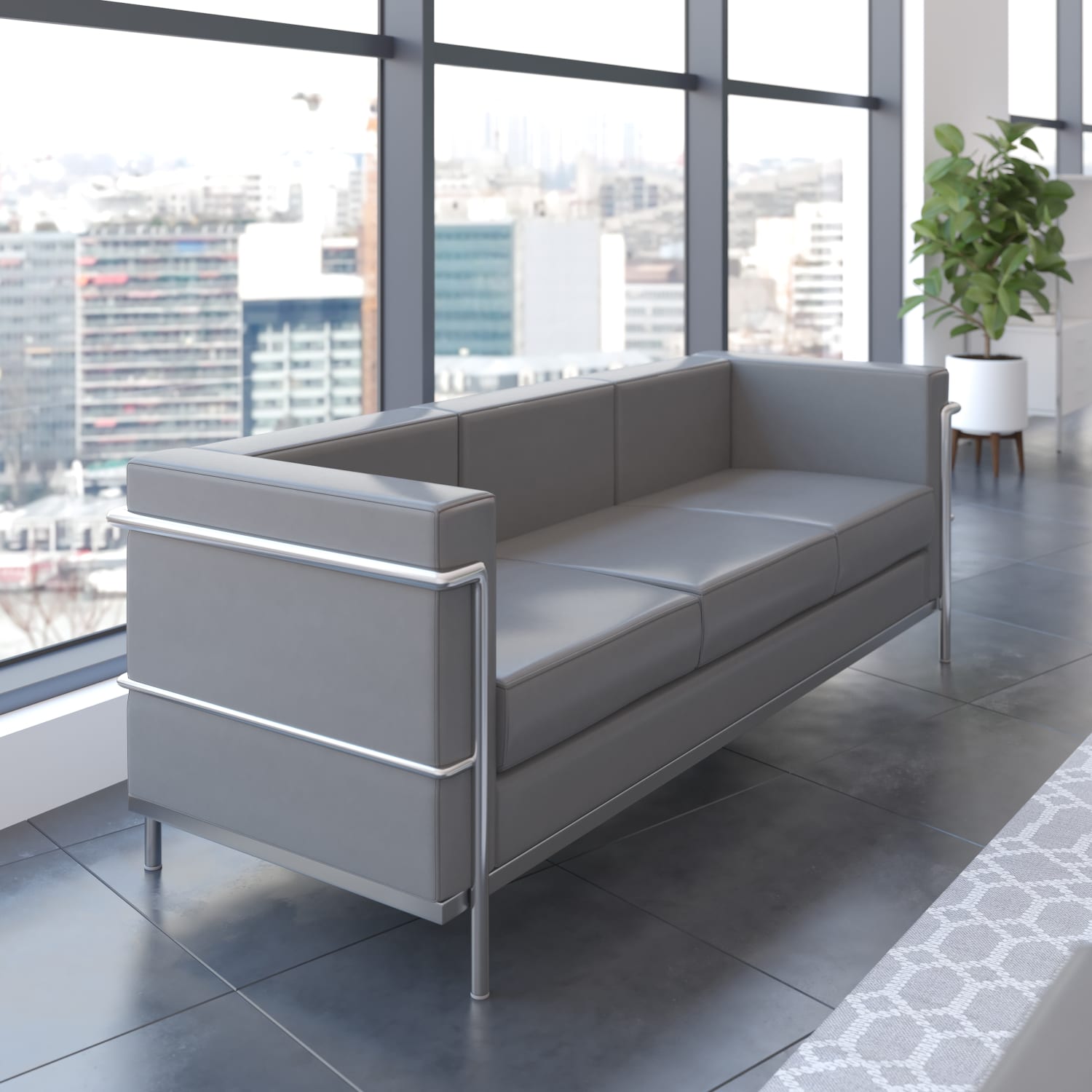 Flash Furniture HERCULES Regal Series Contemporary Leathersoft Sofa with Double Bar Encasing Frame Gray PopularChairscom