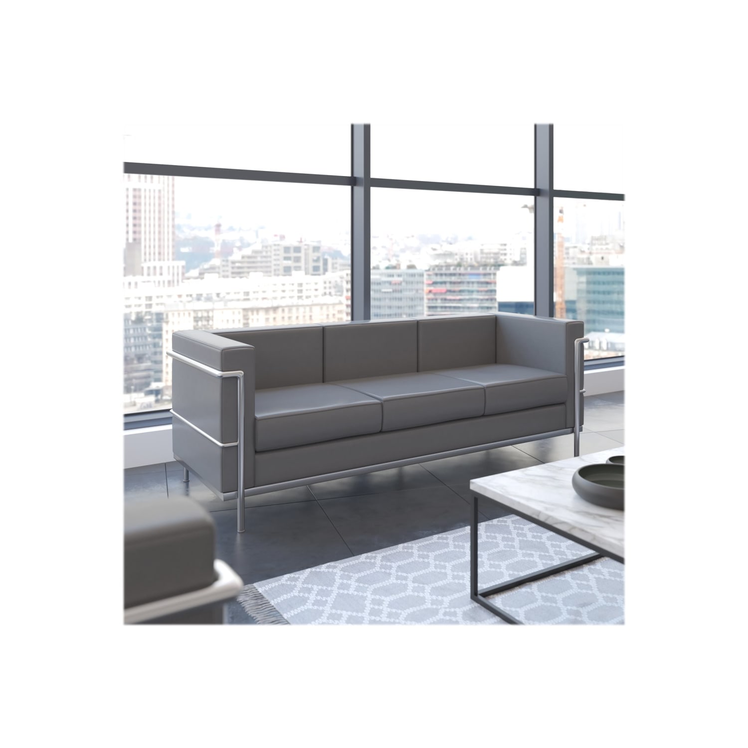 Flash Furniture HERCULES Regal Series Contemporary Leathersoft Sofa with Double Bar Encasing Frame Gray PopularChairscom