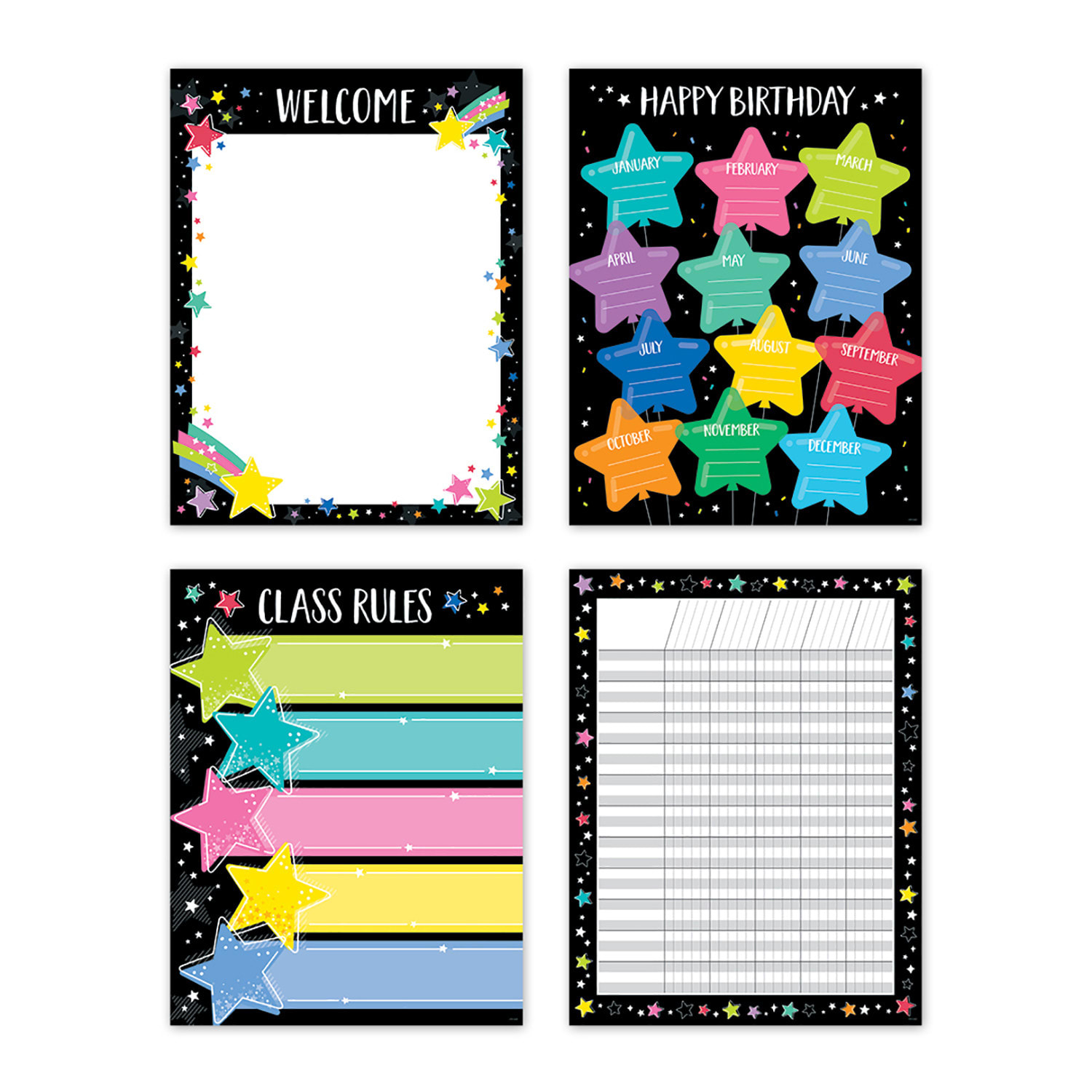 Creative Teaching Press Star Bright Classroom Essentials Charts, 17in x 22in, Multicolor, Pack Of 4 Charts