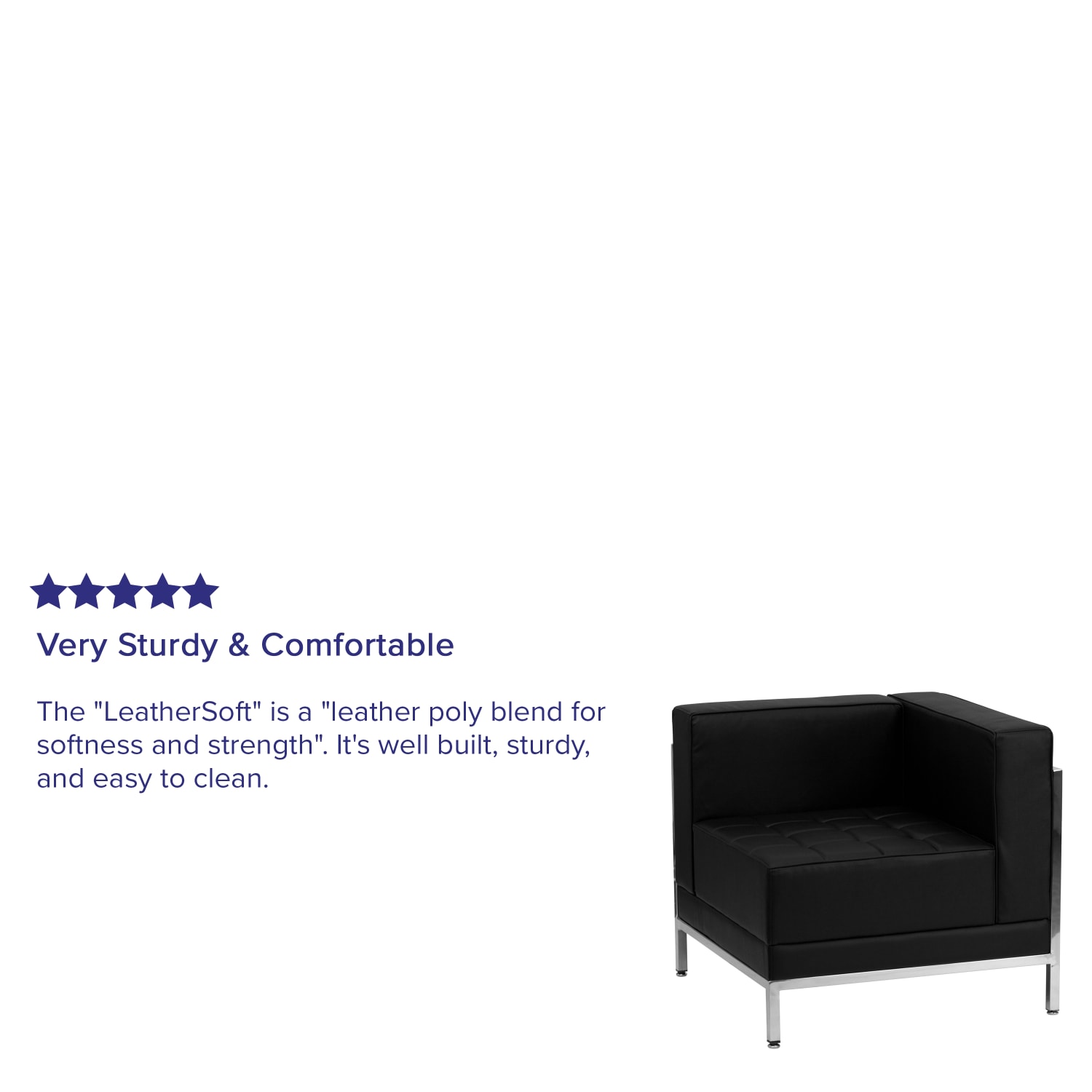 Flash Furniture HERCULES Imagination Series Contemporary LeatherSoft Modular Right Corner Chair with Quilted Tufted Seat and Encasing Frame, Black - Image 5