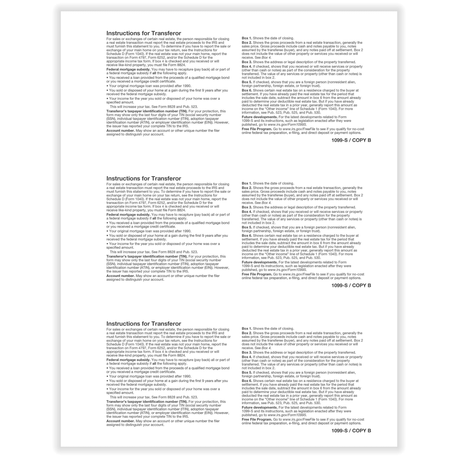 ComplyRight 1099-S Tax Forms, 3-Up, Transfer or Copy B, Laser, 8-1/2in x 11in, Pack Of 75 Forms - Image 3