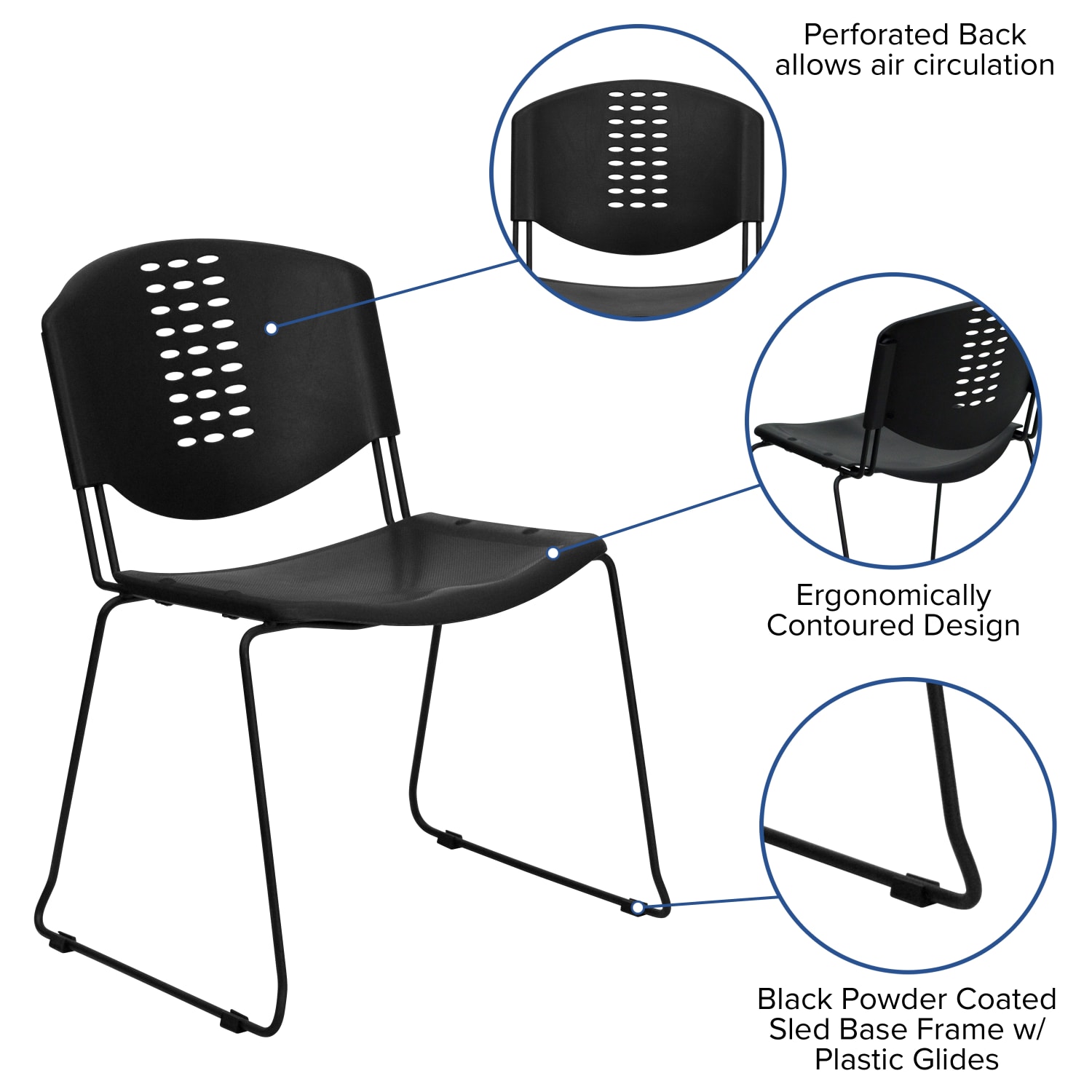 Flash Furniture HERCULES Series 400 lb. Capacity Plastic Stack Chair with Black Frame, Black - Image 4