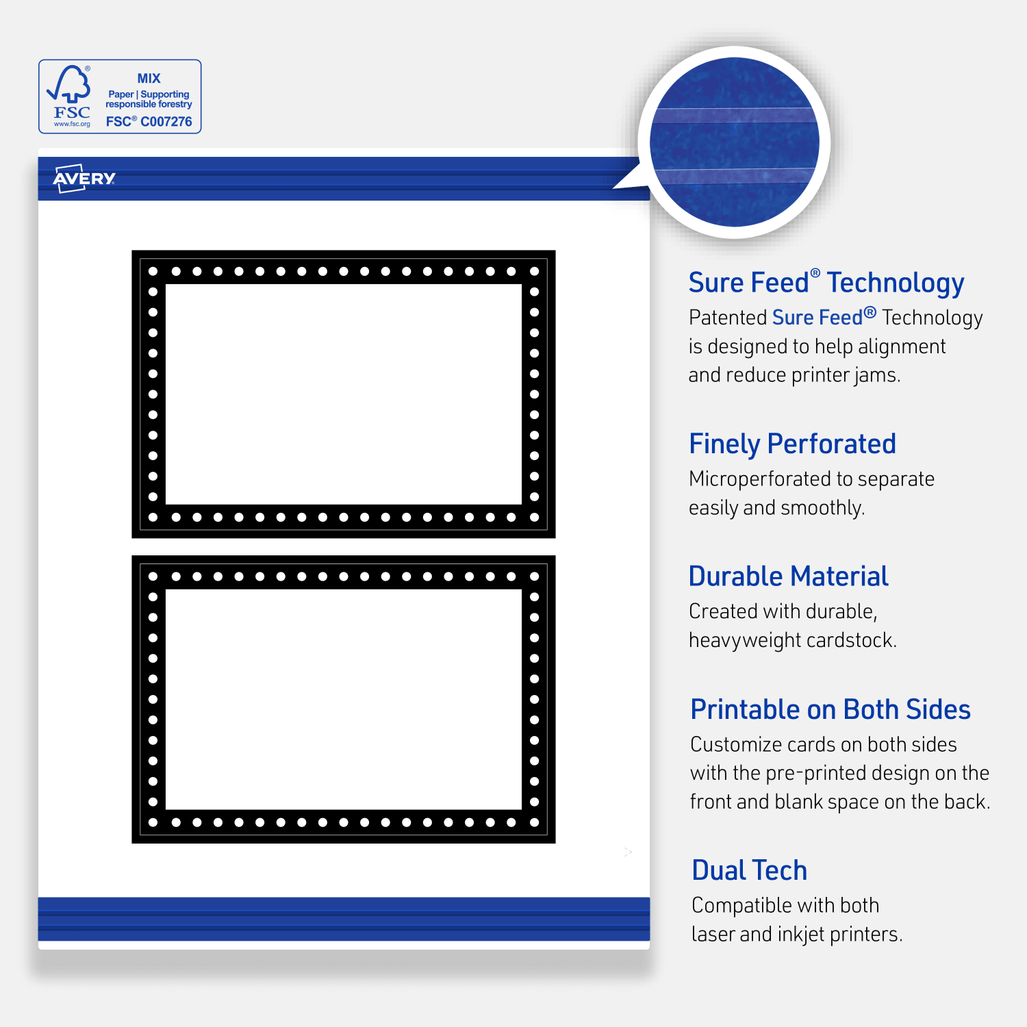 Avery Printable Postcards With Sure Feed Technology, 4in x 6in, Matte White With Black And White Polka Dots, Pack Of 20 - Image 5