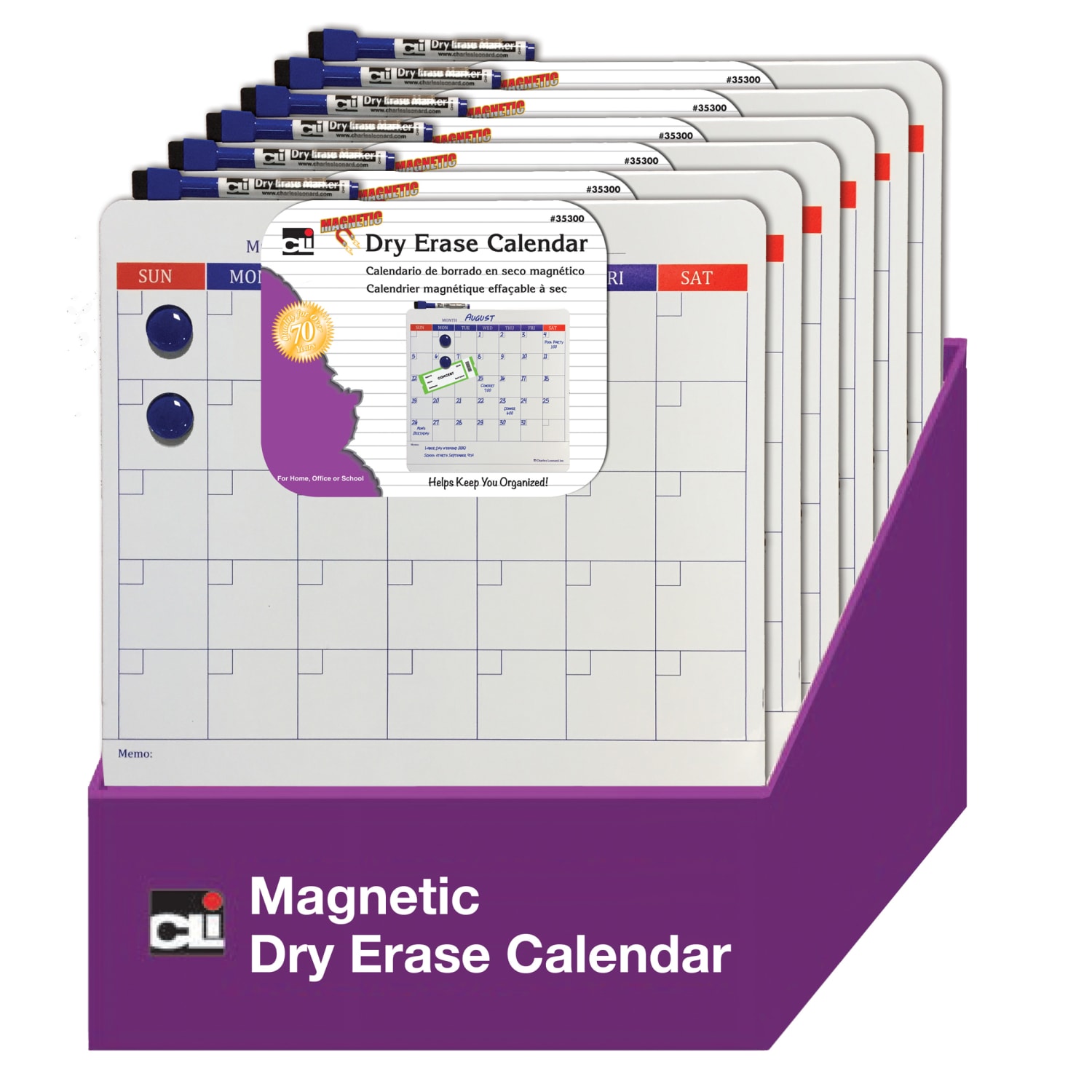 Charles Leonard Magnetic Dry-Erase Calendars, 14in x 14in, Pack Of 6 Calendars - Image 3