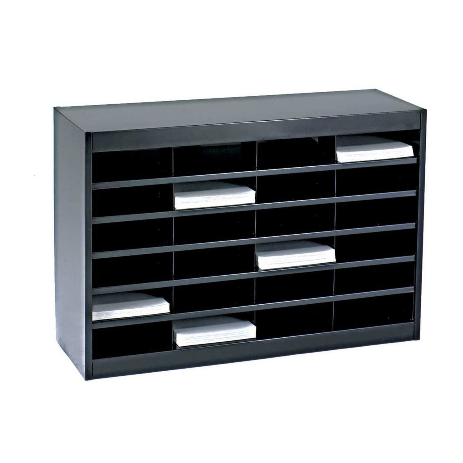 Safco E-Z Stor 24-Compartment Literature Organizer - 750 x Sheet - 24 Compartment(s) - Compartment Size : 3in x 9in x 12.25in - 25.75in Height x 37.50in Width x 12.75in Depth - Floor, Desktop - Lockable, Wall Mountable - 50% Recycled - Black - Steel - 1 E - Image 3