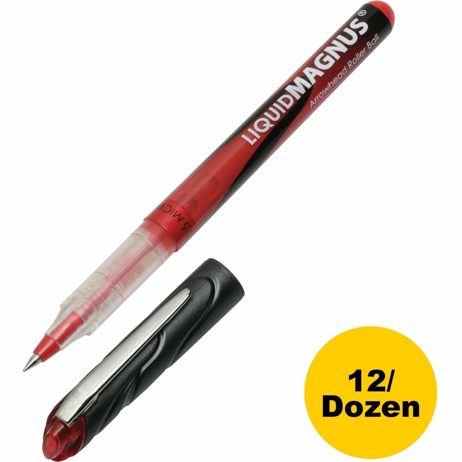 SKILCRAFT AbilityOne Free Ink Rollerball Pens, Fine Point, 0.5 mm, Silver Barrel, Red Ink, Pack Of 12 Pens - Image 3