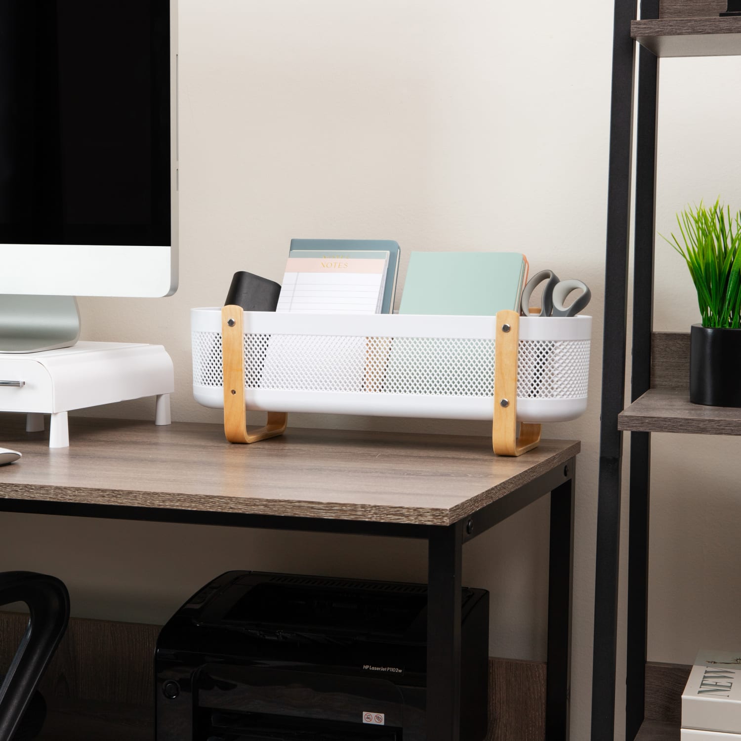 Mind Reader Divided Storage Basket With Legs, 6-1/2H" x 5-1/4inW x 19-1/4inD, White/Brown - Image 3
