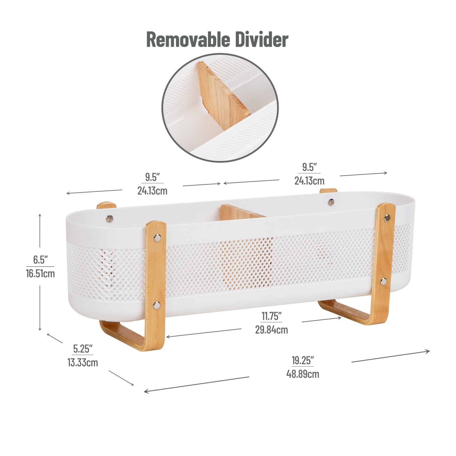 Mind Reader Divided Storage Basket With Legs, 6-1/2H" x 5-1/4inW x 19-1/4inD, White/Brown - Image 4