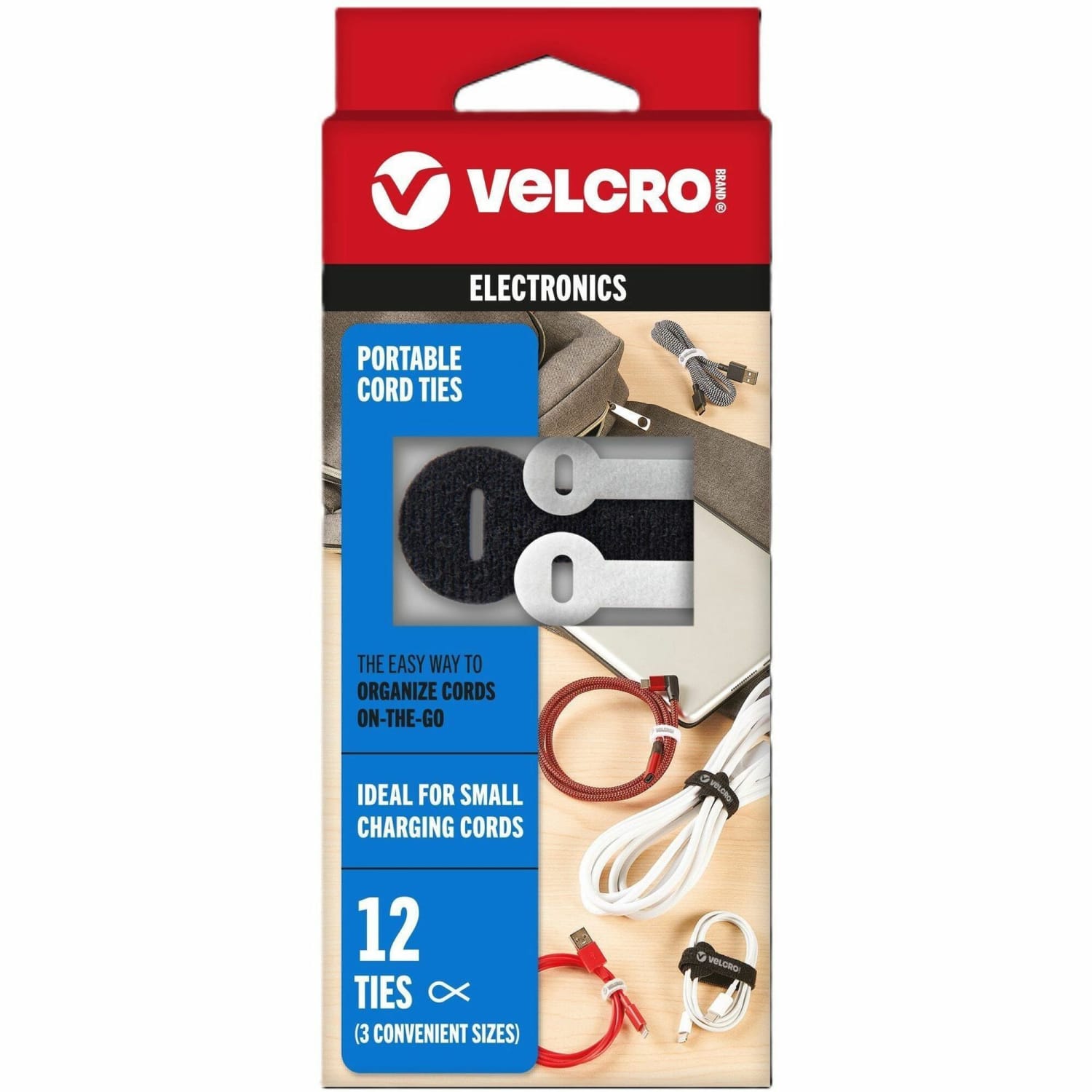 VELCRO Portable Cord Ties - Cable Tie - Multi - 12 / Pack
