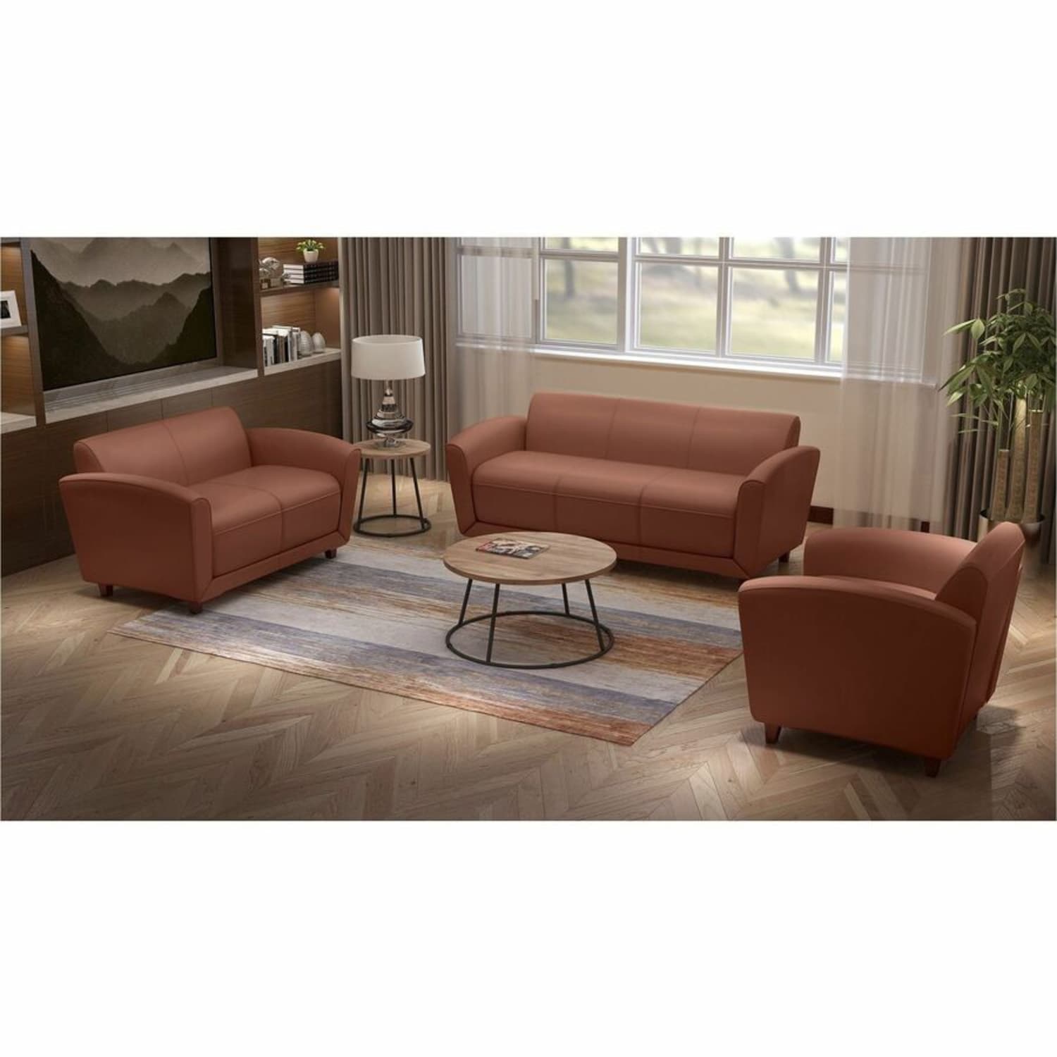 Lorell Accession Bonded Leather Reception Sofa Tan PopularChairscom