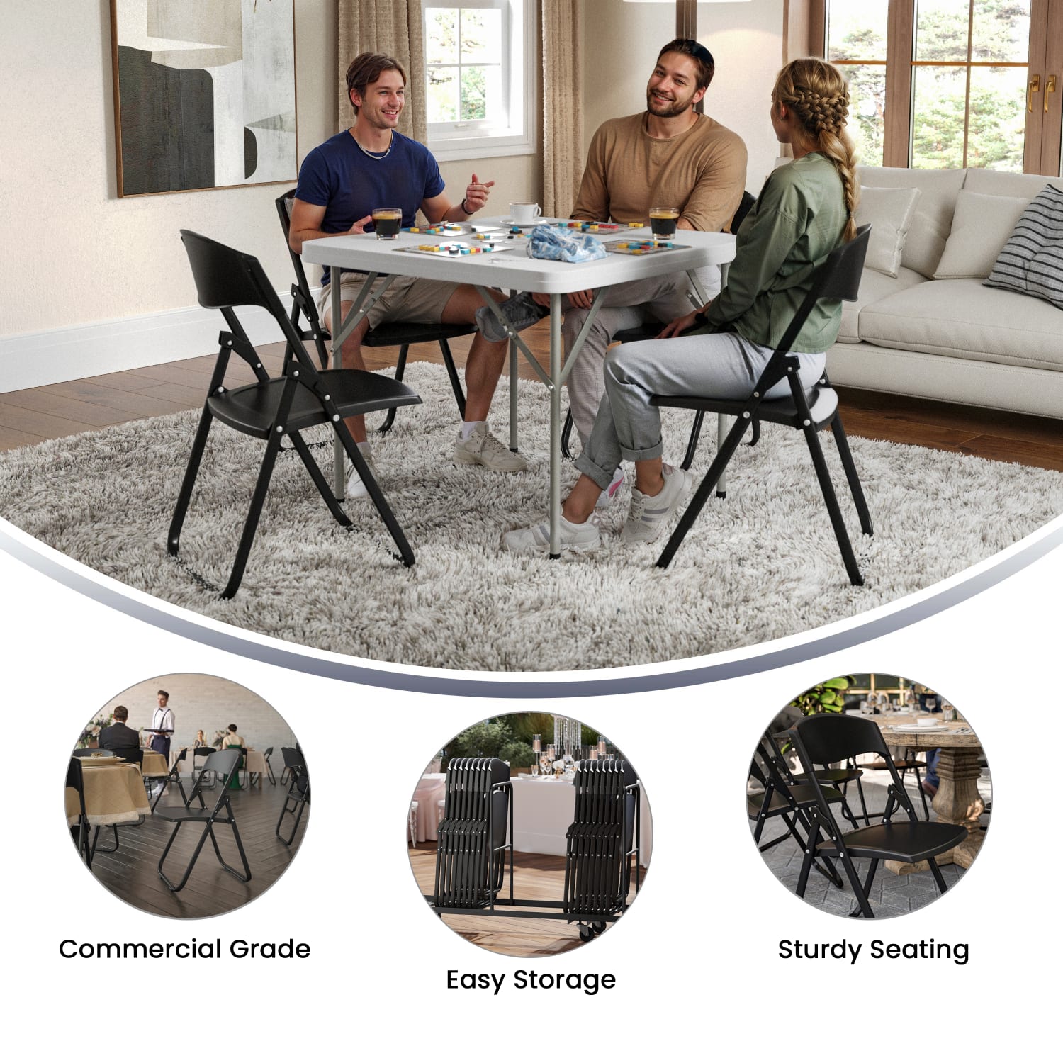 Flash Furniture HERCULES Series Plastic Folding Chair With Built-in Ganging Brackets, Black - Image 5