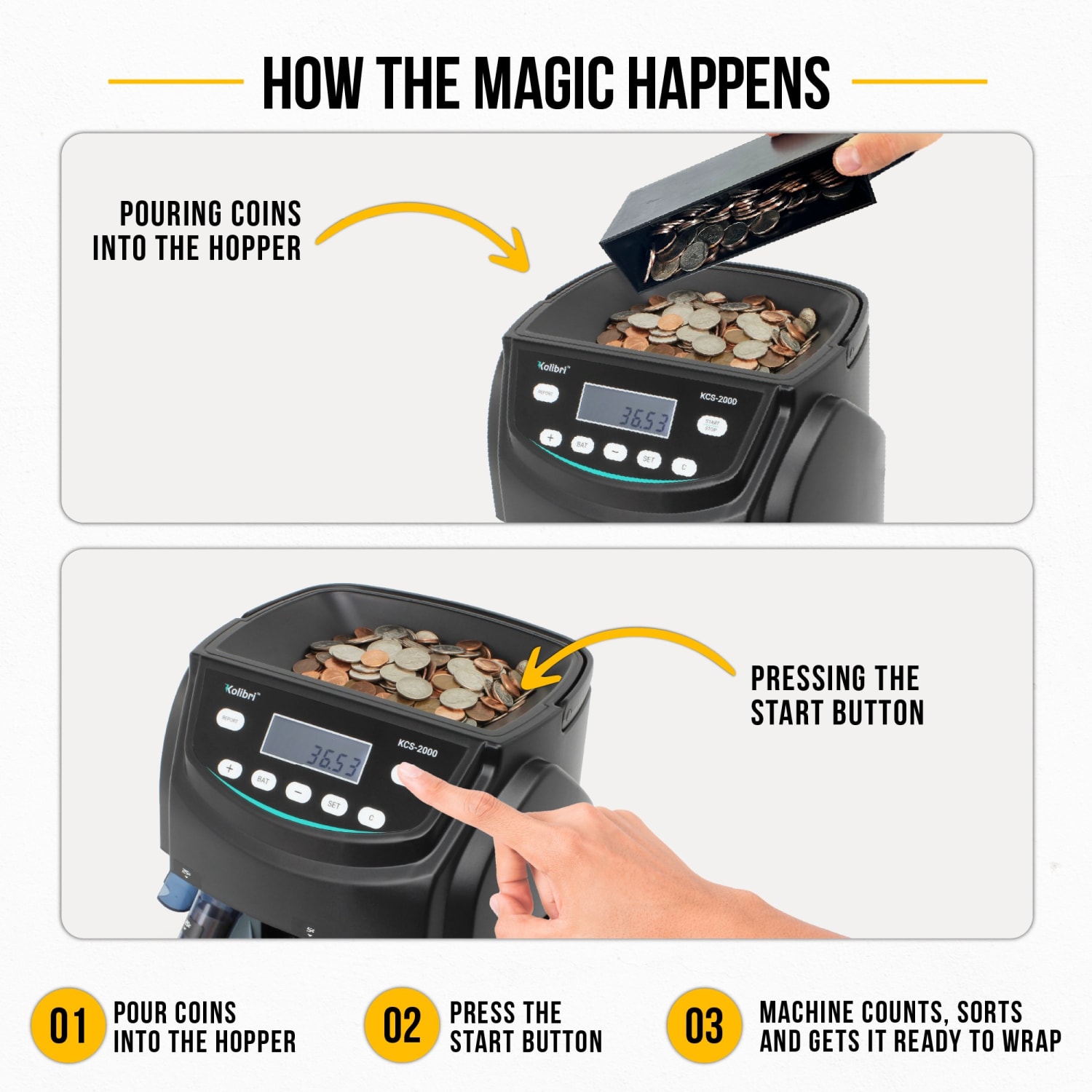 Kolibri KCS-2000 Business Grade Coin Counter, Sorter And Wrapper, 13-5/8inH x 10inW x 11-5/8inD, Black - Image 5