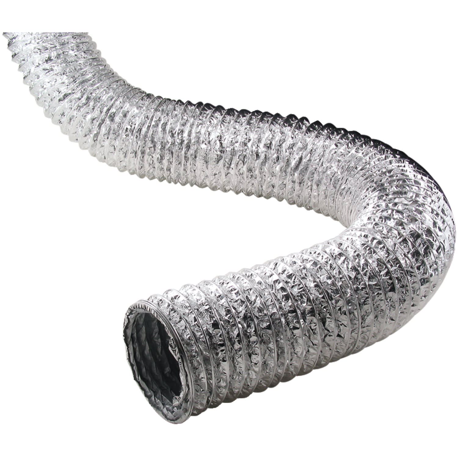 Deflecto Supurr-Flex 5-Ply 4in Aluminum Flex Duct, Silver, F0405B/4