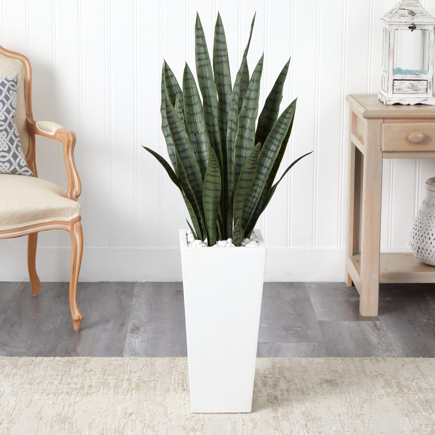 Nearly Natural Sansevieria 48inH Artificial Plant With Tower Planter, 48inH x 10inW x 10inD, Green/White - Image 3