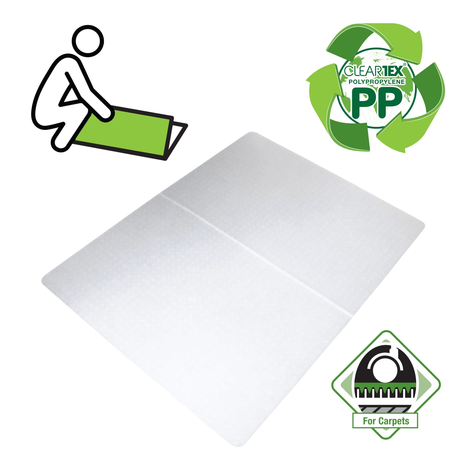 Floortex Cleartex Polypropylene Rectangular Foldable Chair Mat For Carpets, 46in x 57in, White - Image 4