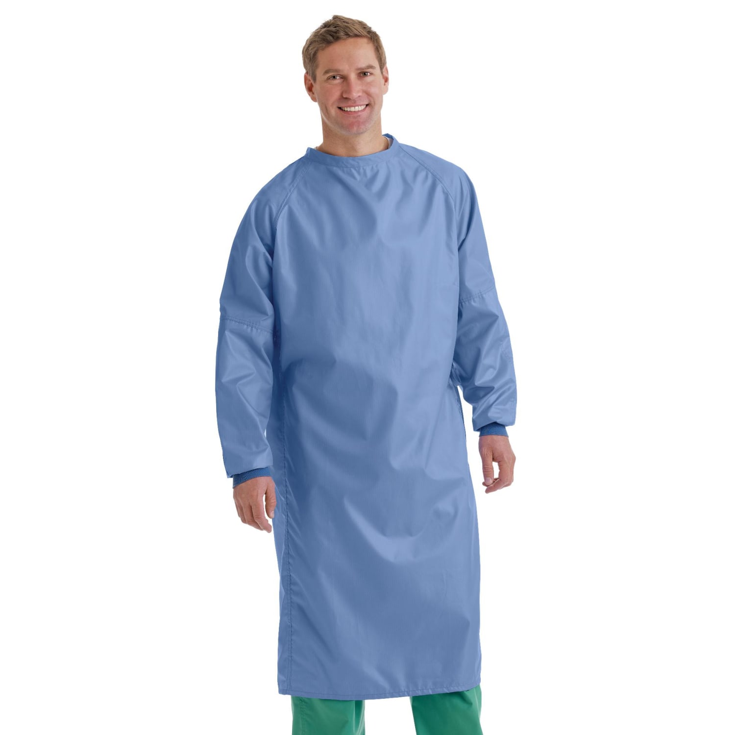 Medline 1-Ply Blockade/AngelStat Surgeons Gowns, Snap Neck And Snap Mid-Back, Large, Ceil Blue, Pack Of 12