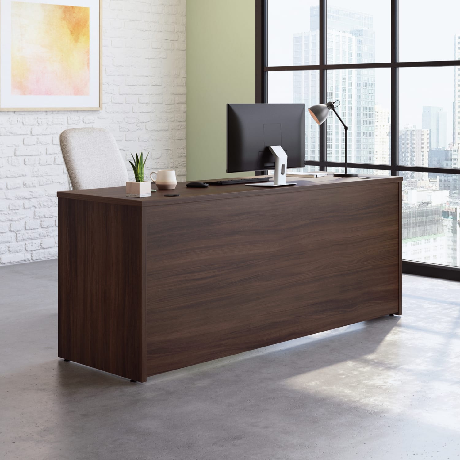 Sauder Affirm Commercial 72inW Desk With 3-Drawer Pedestal File, Noble Elm - Image 3