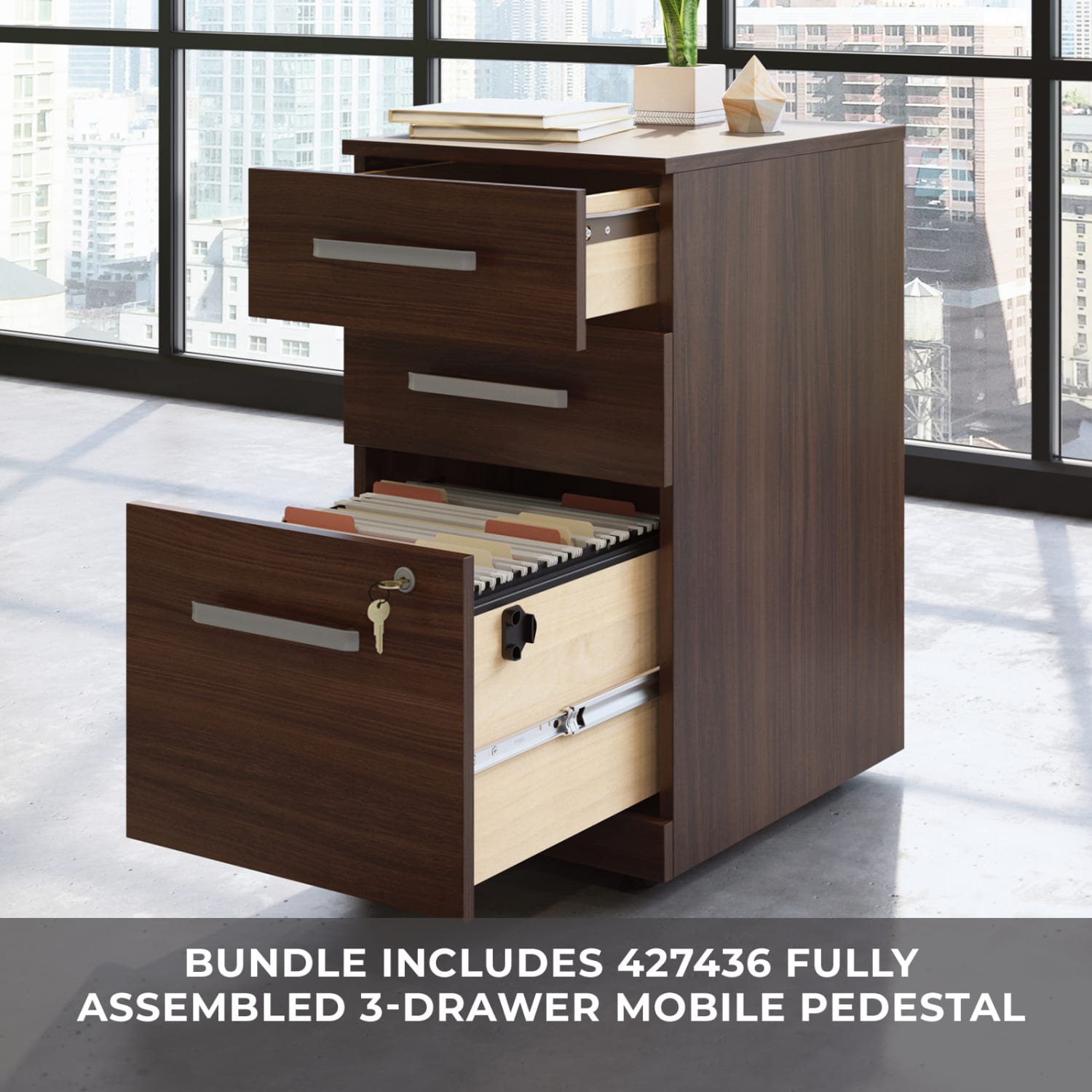 Sauder Affirm Commercial 72inW Desk With 3-Drawer Pedestal File, Noble Elm - Image 5