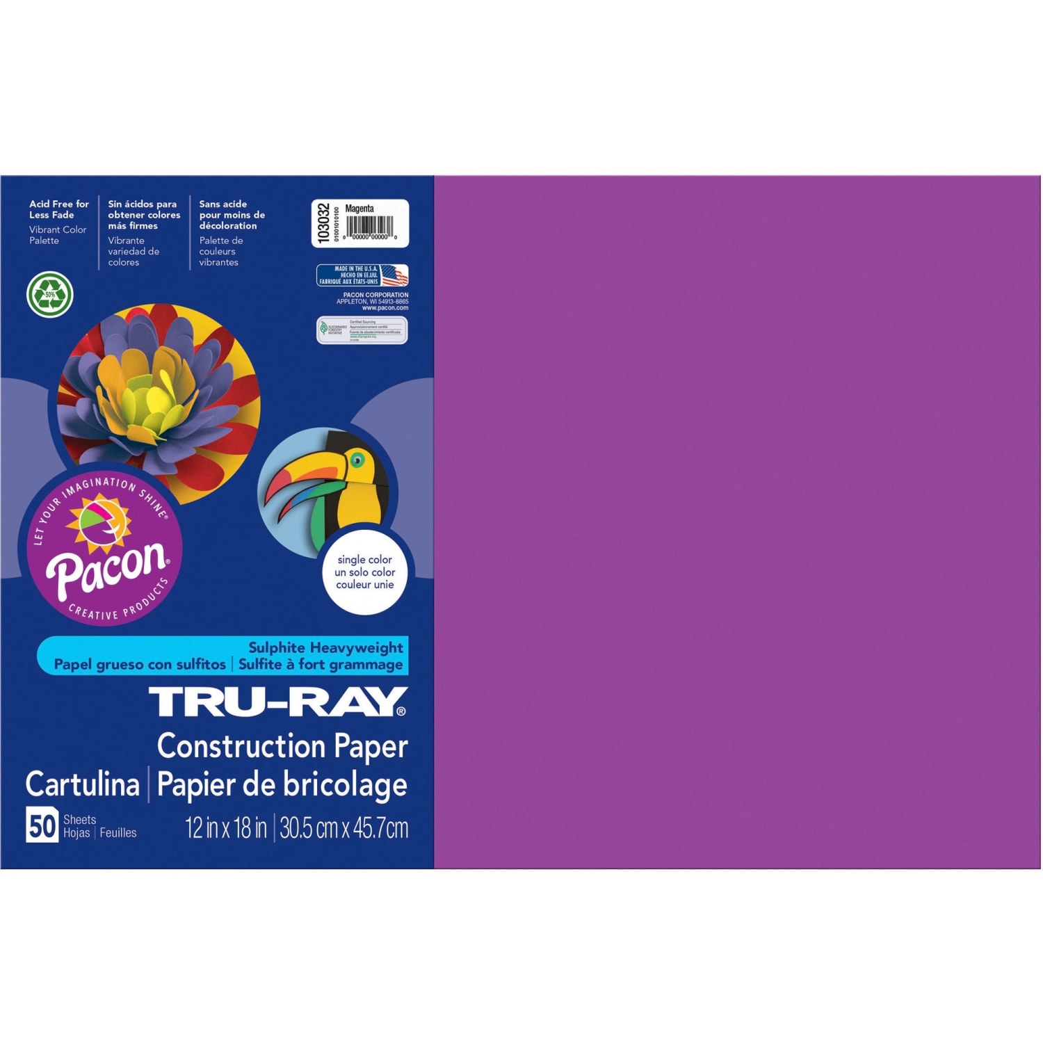 Tru-Ray Construction Paper, 50% Recycled, 12in x 18in, Magenta, Pack Of 50 - Image 3