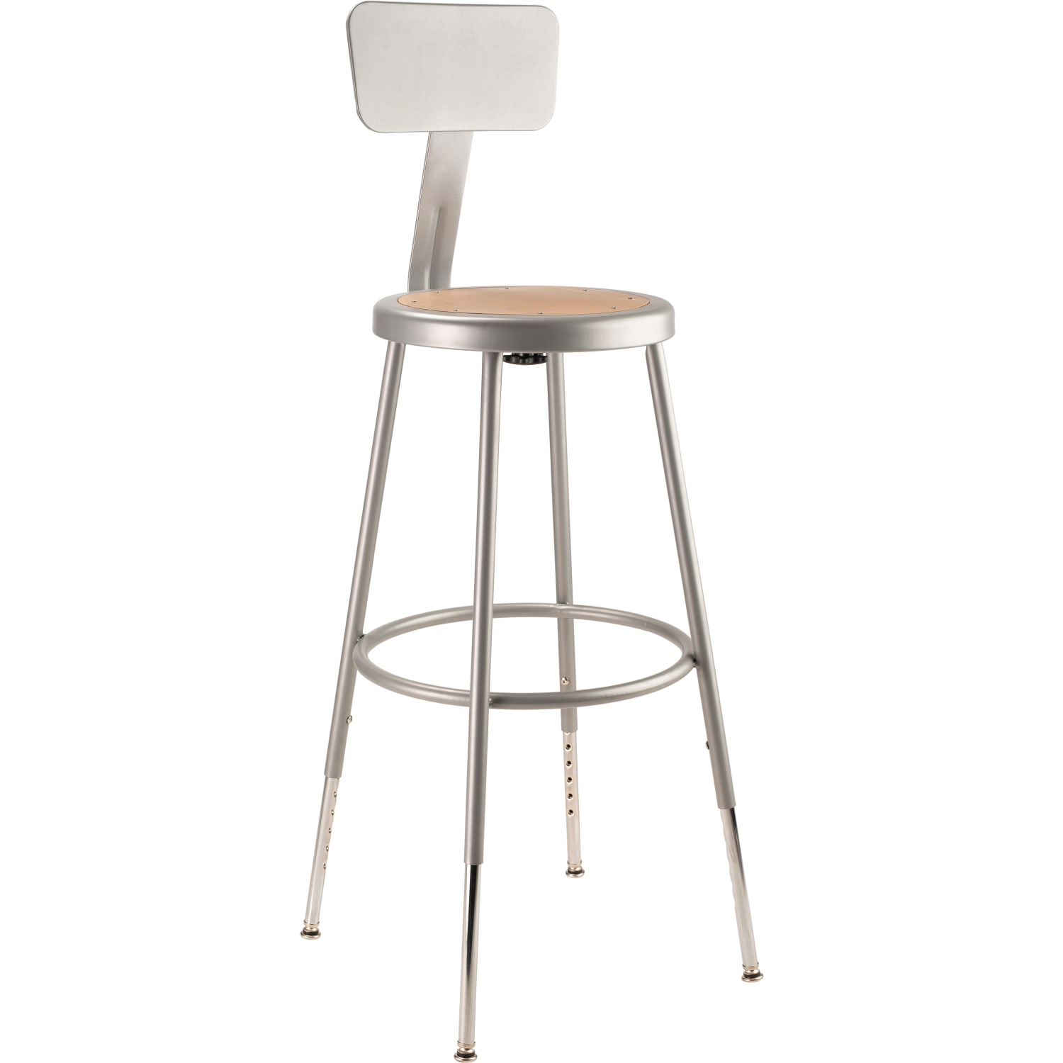 National Public Seating Adjustable Hardboard Stool With Back, 25in-33inH, Gray